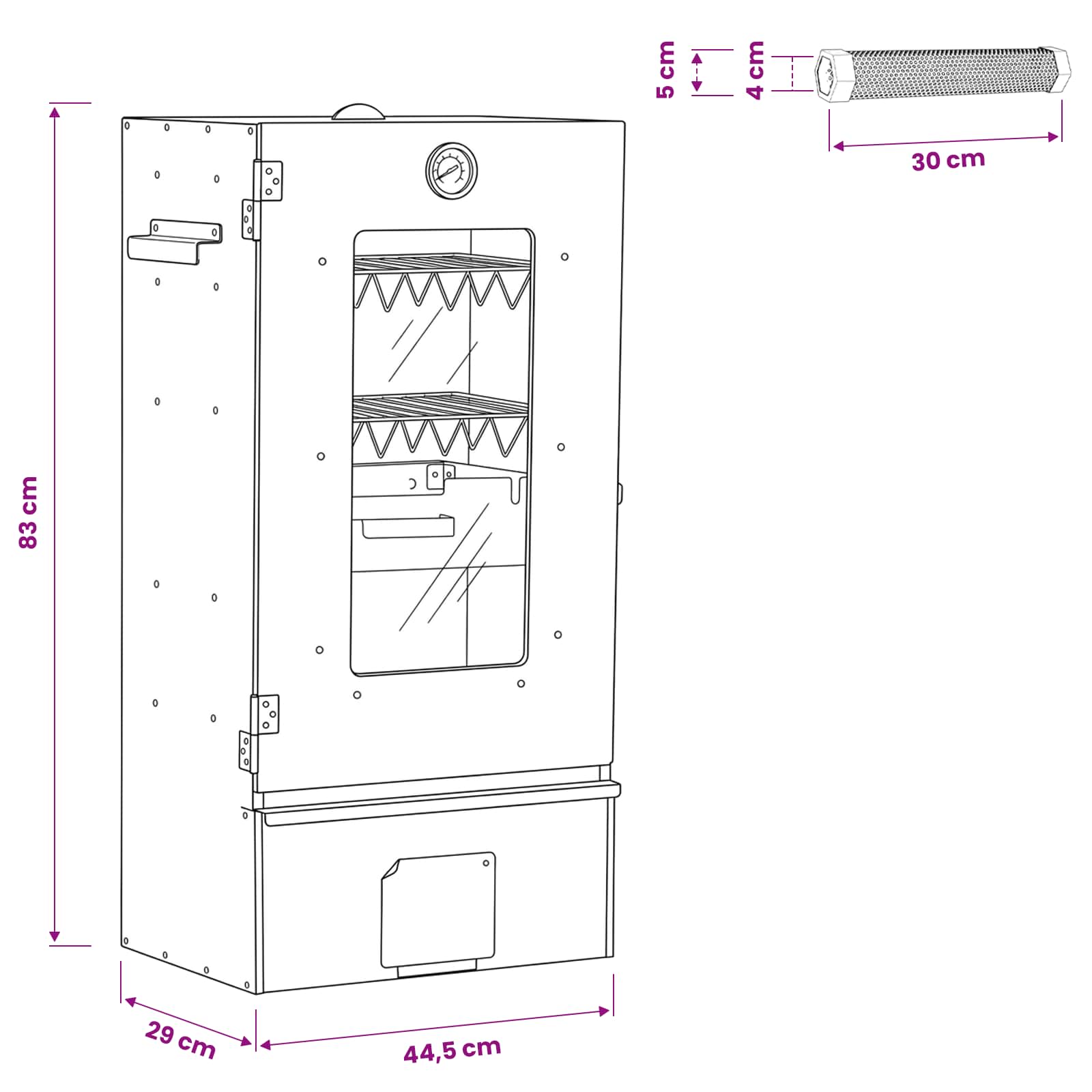 Affumicatore a freddo con tubo per affumicare 44,5 x 29 x 83 cm