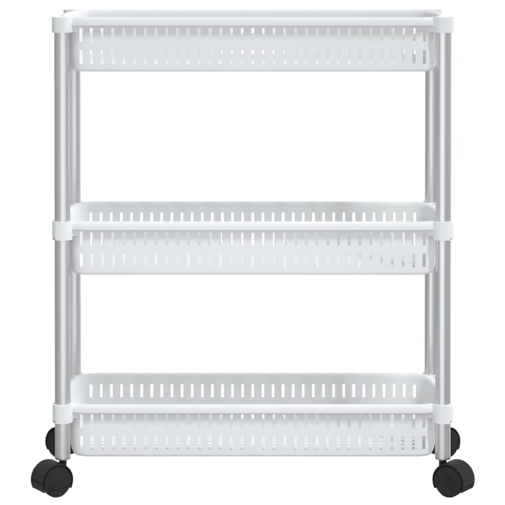 Carrello Portaoggetti a 3 Livelli Argento e Bianco in Alluminio