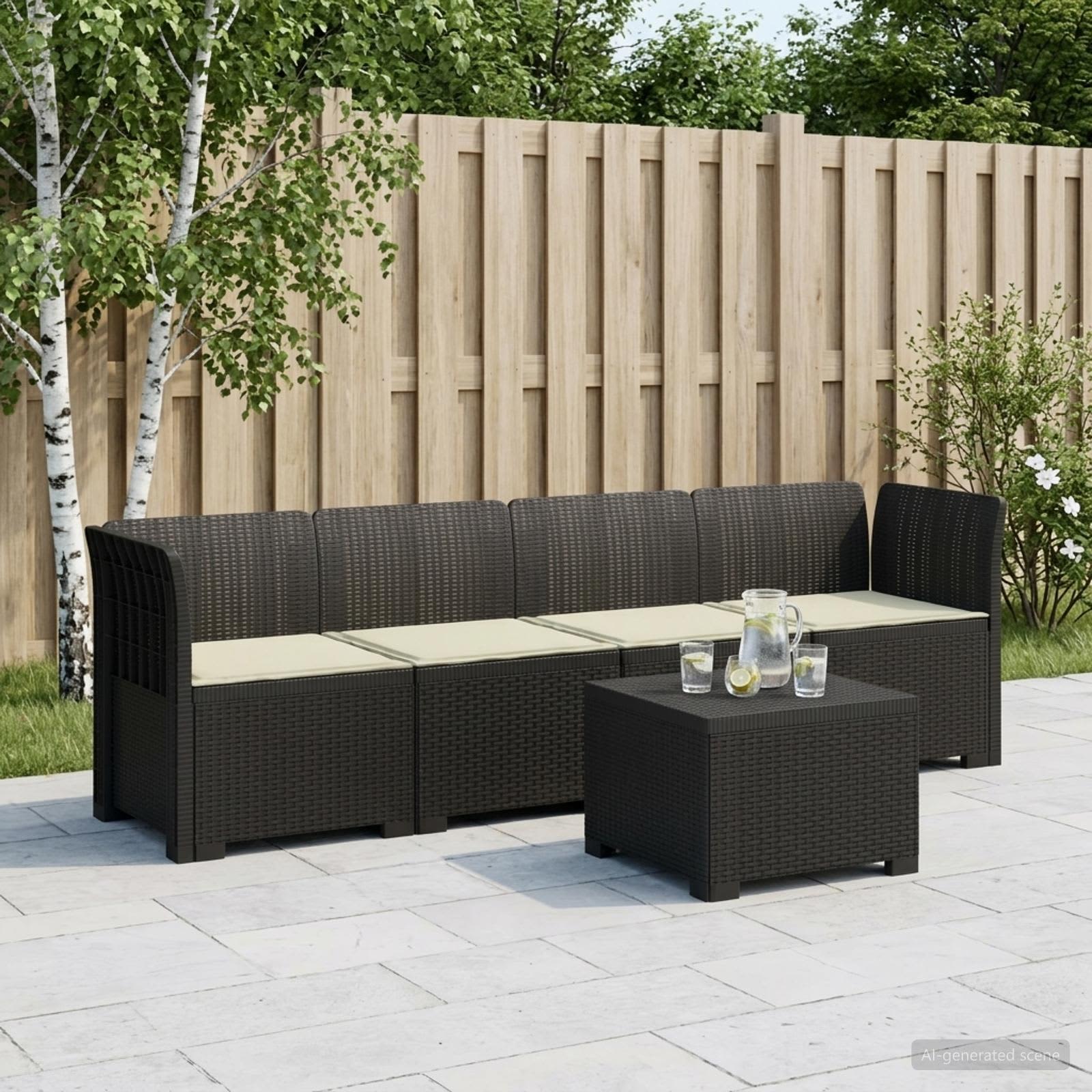 Divano da Giardino a 4 Posti con Cuscini in Stile Rattan PP