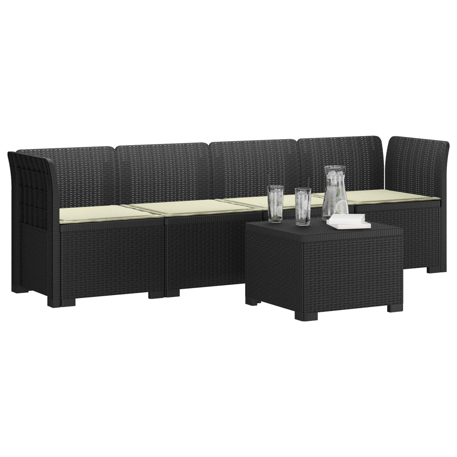 Divano da Giardino a 4 Posti con Cuscini in Stile Rattan PP
