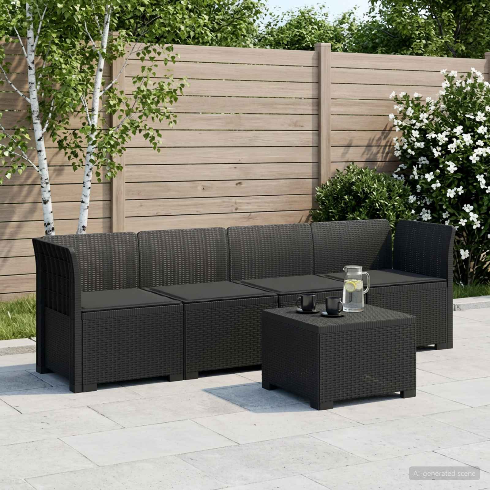 Divano da Giardino a 4 Posti con Cuscini in Stile Rattan PP