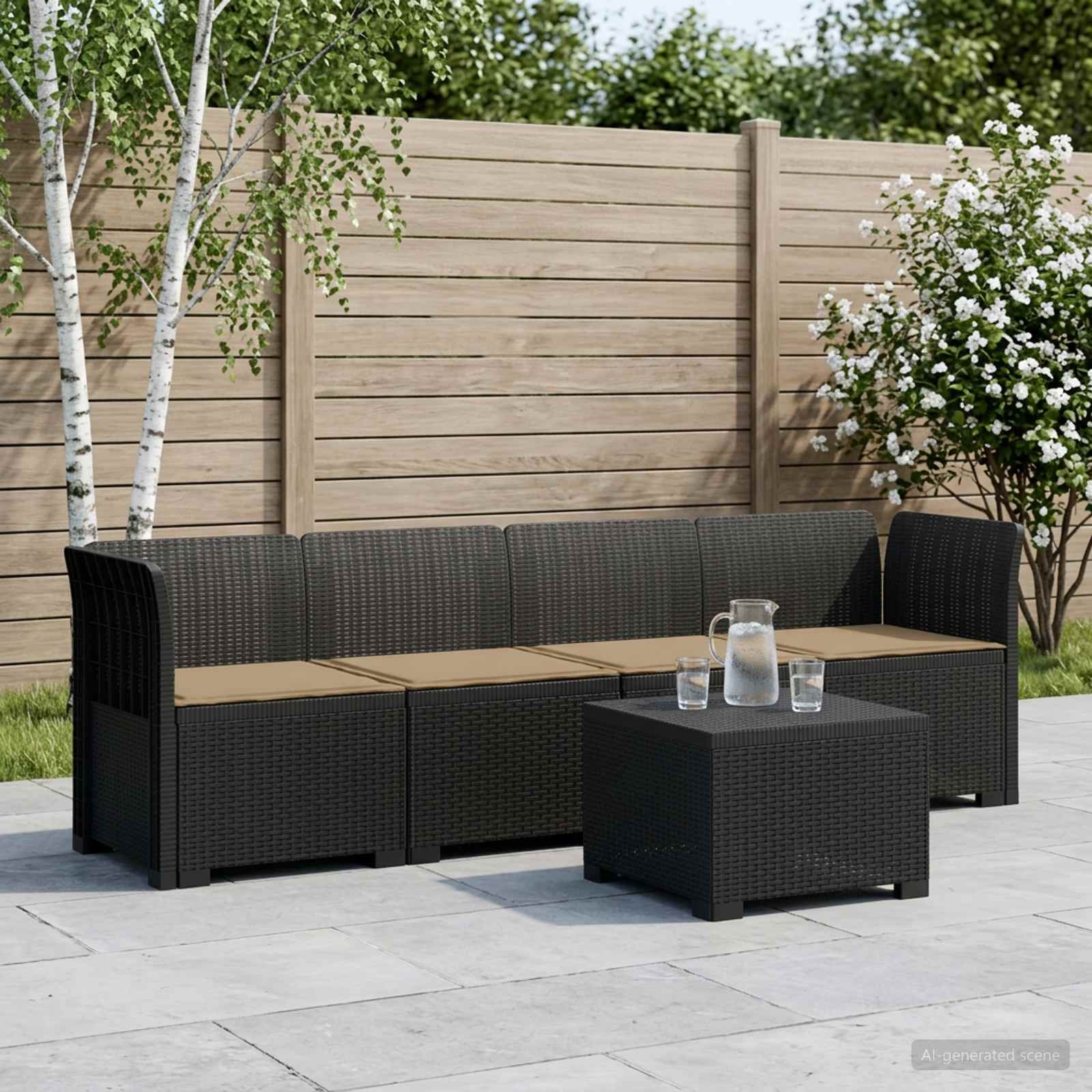 Divano da Giardino a 4 Posti con Cuscini in Stile Rattan PP