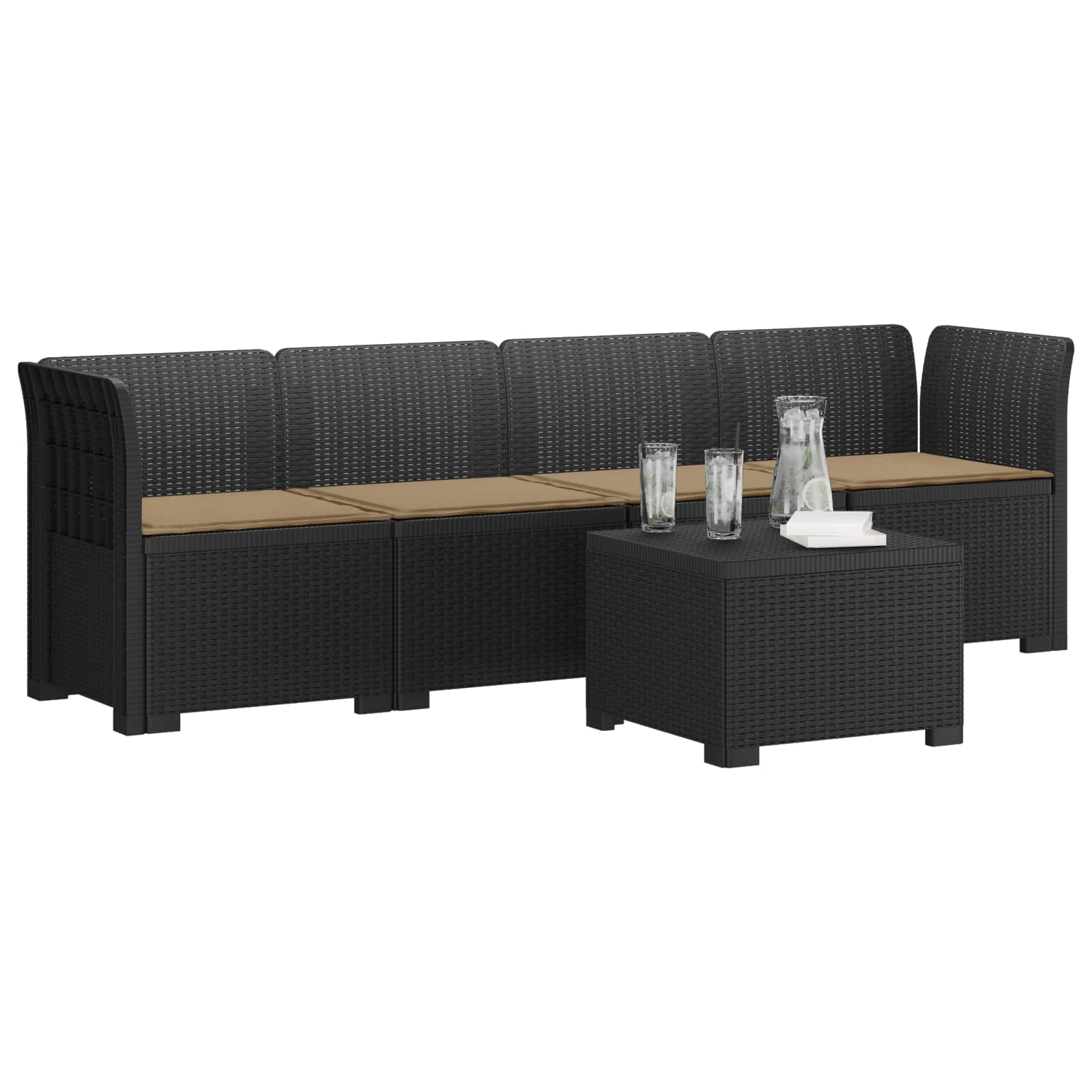 Divano da Giardino a 4 Posti con Cuscini in Stile Rattan PP
