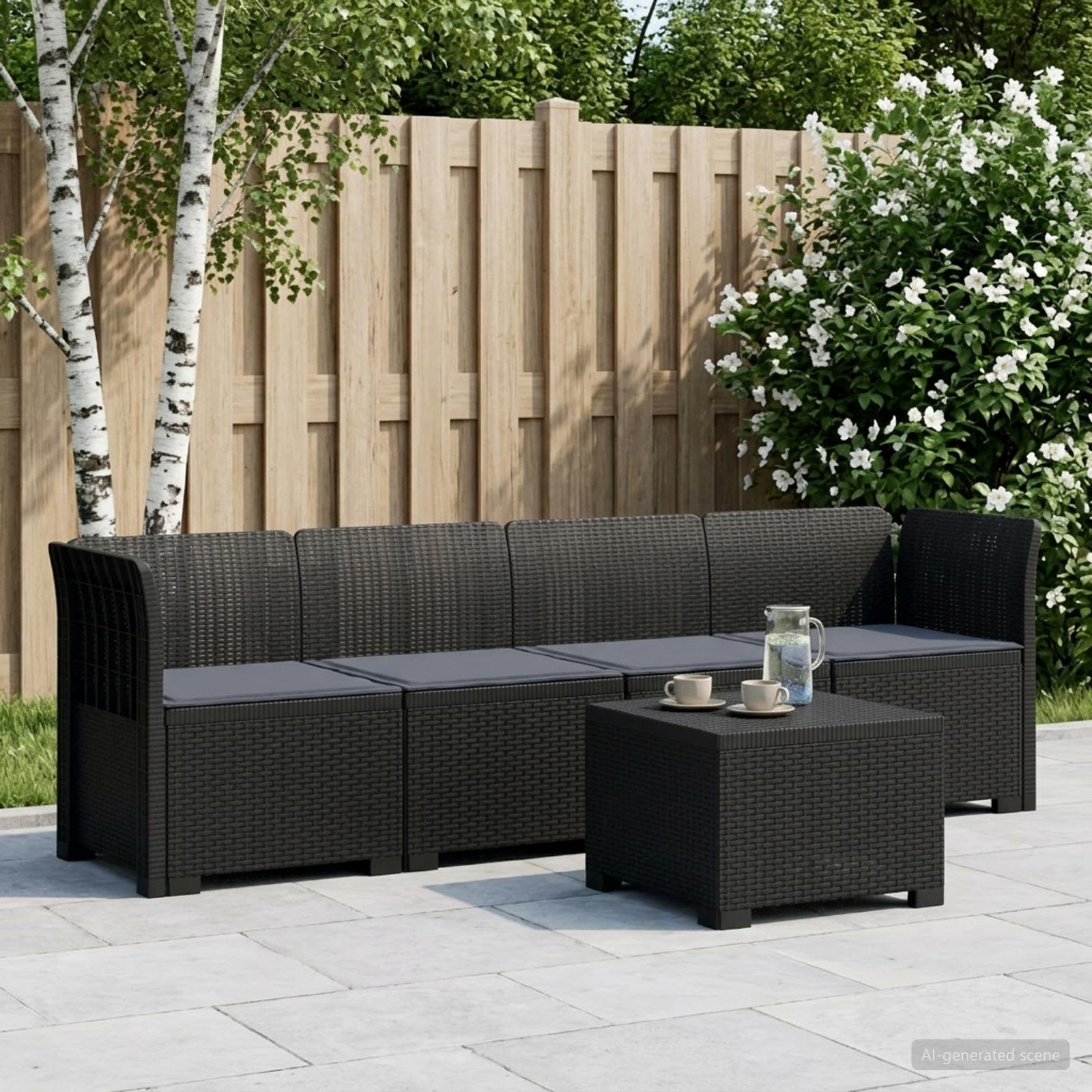 Divano da Giardino a 4 Posti con Cuscini in Stile Rattan PP