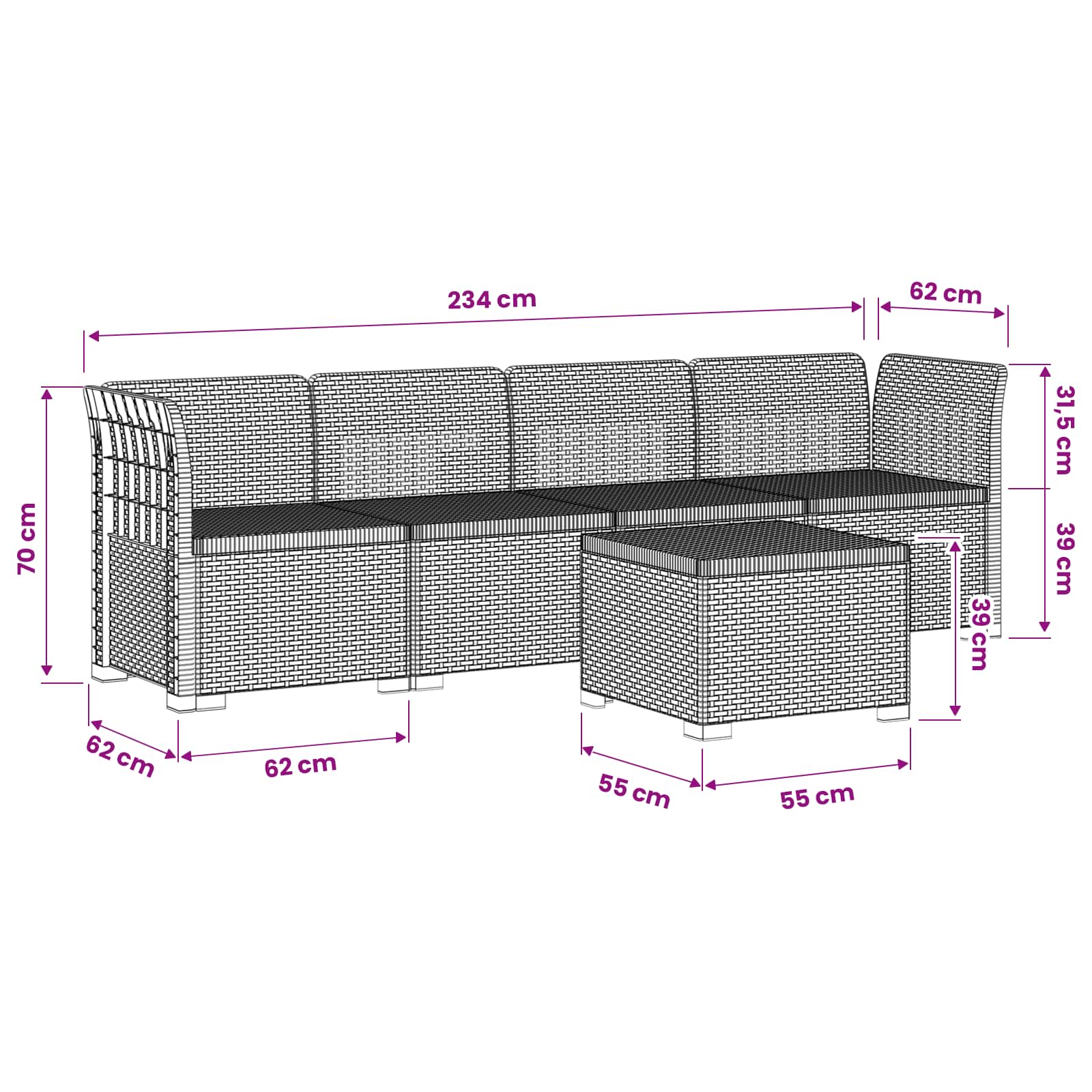 Divano da Giardino a 4 Posti con Cuscini in Stile Rattan PP
