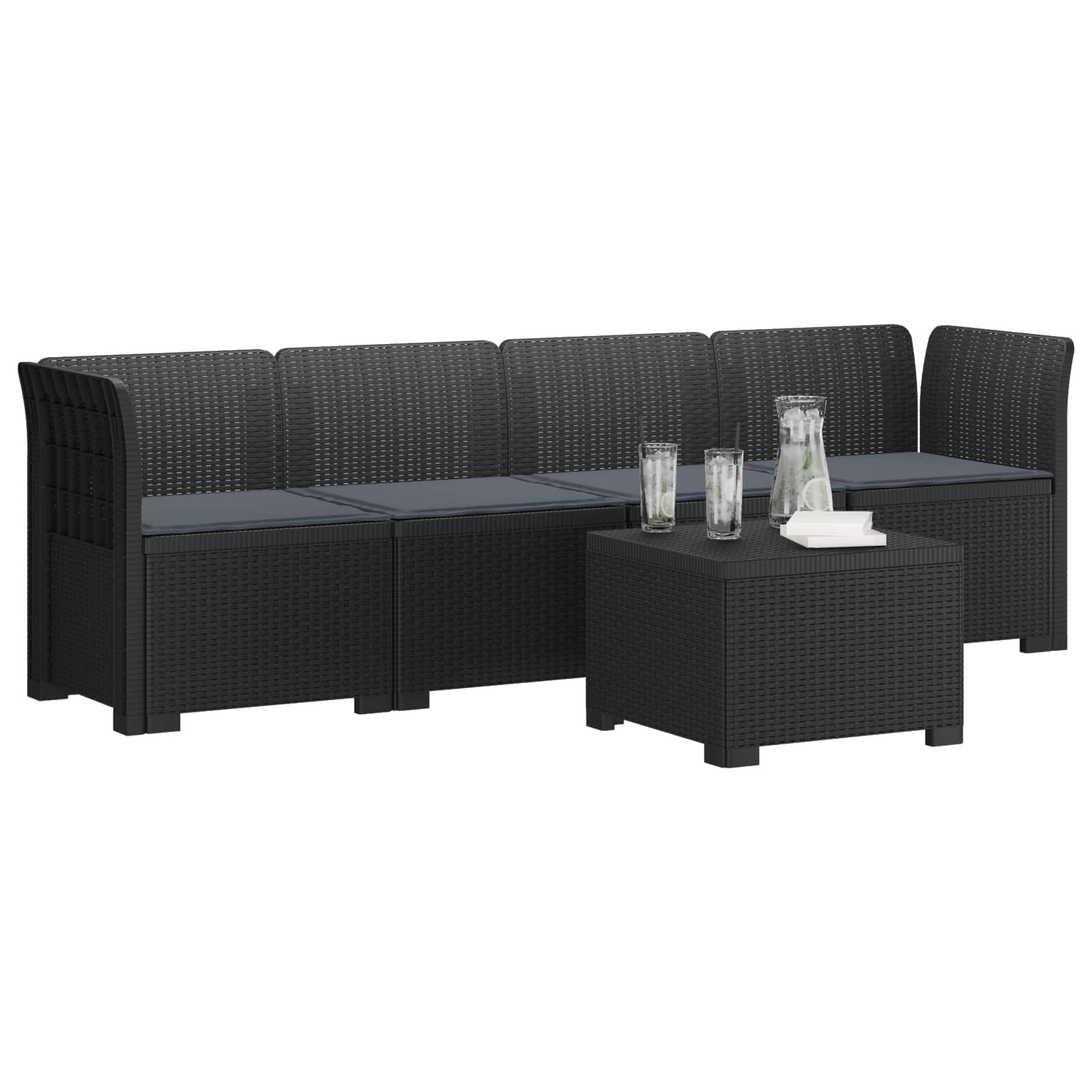 Divano da Giardino a 4 Posti con Cuscini in Stile Rattan PP