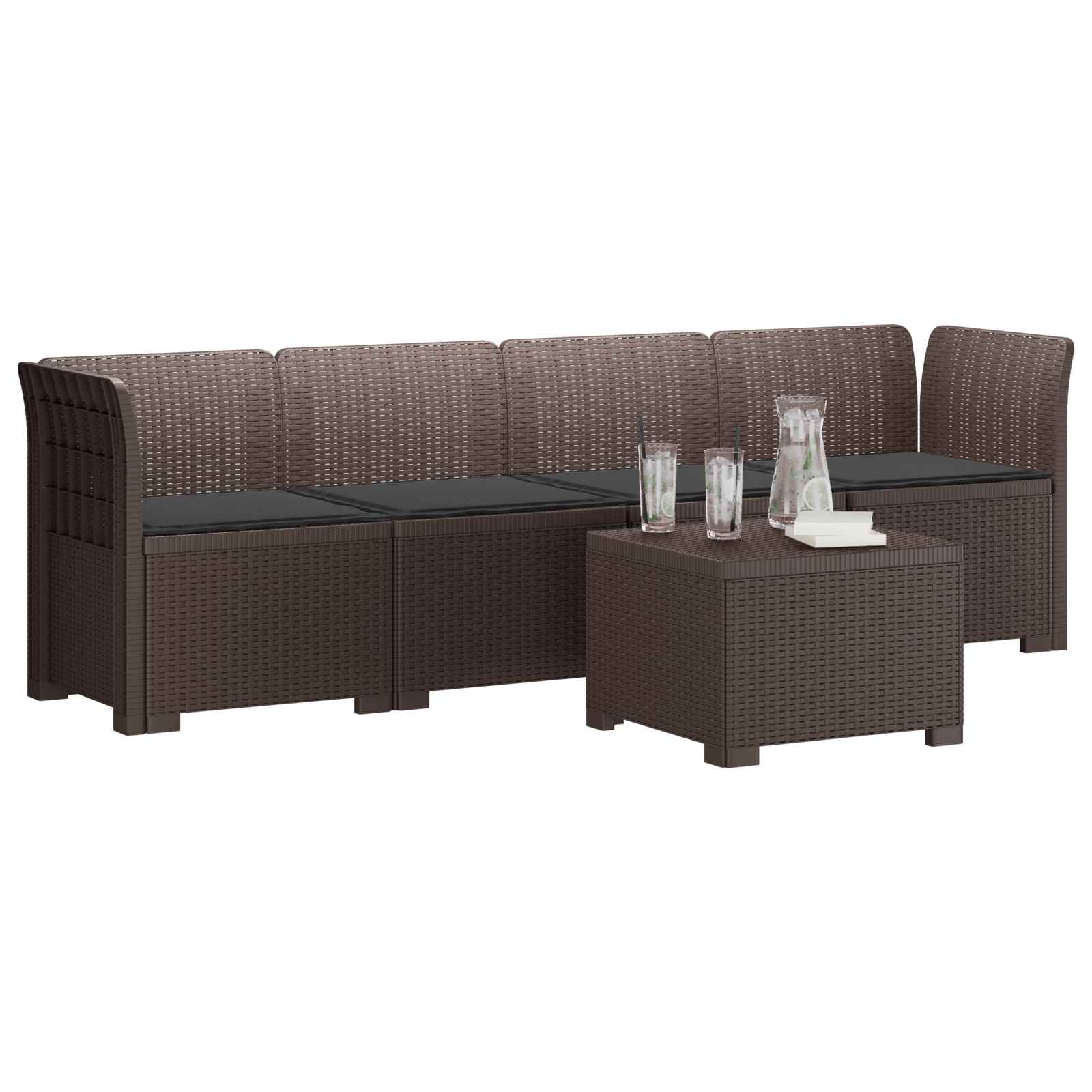 Divano da Giardino a 4 Posti con Cuscini in Stile Rattan PP