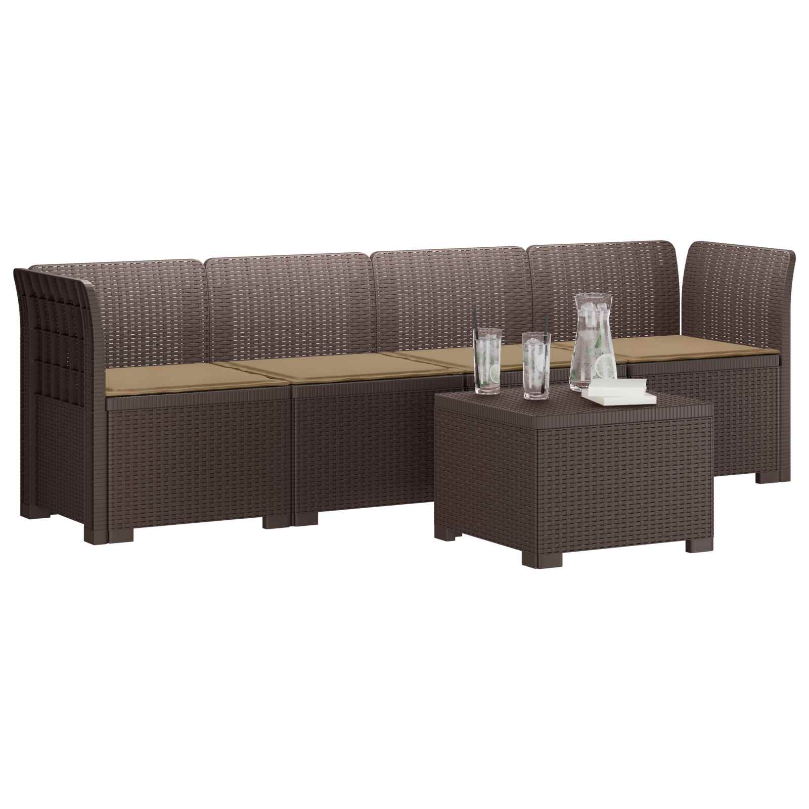 Divano da Giardino a 4 Posti con Cuscini in Stile Rattan PP