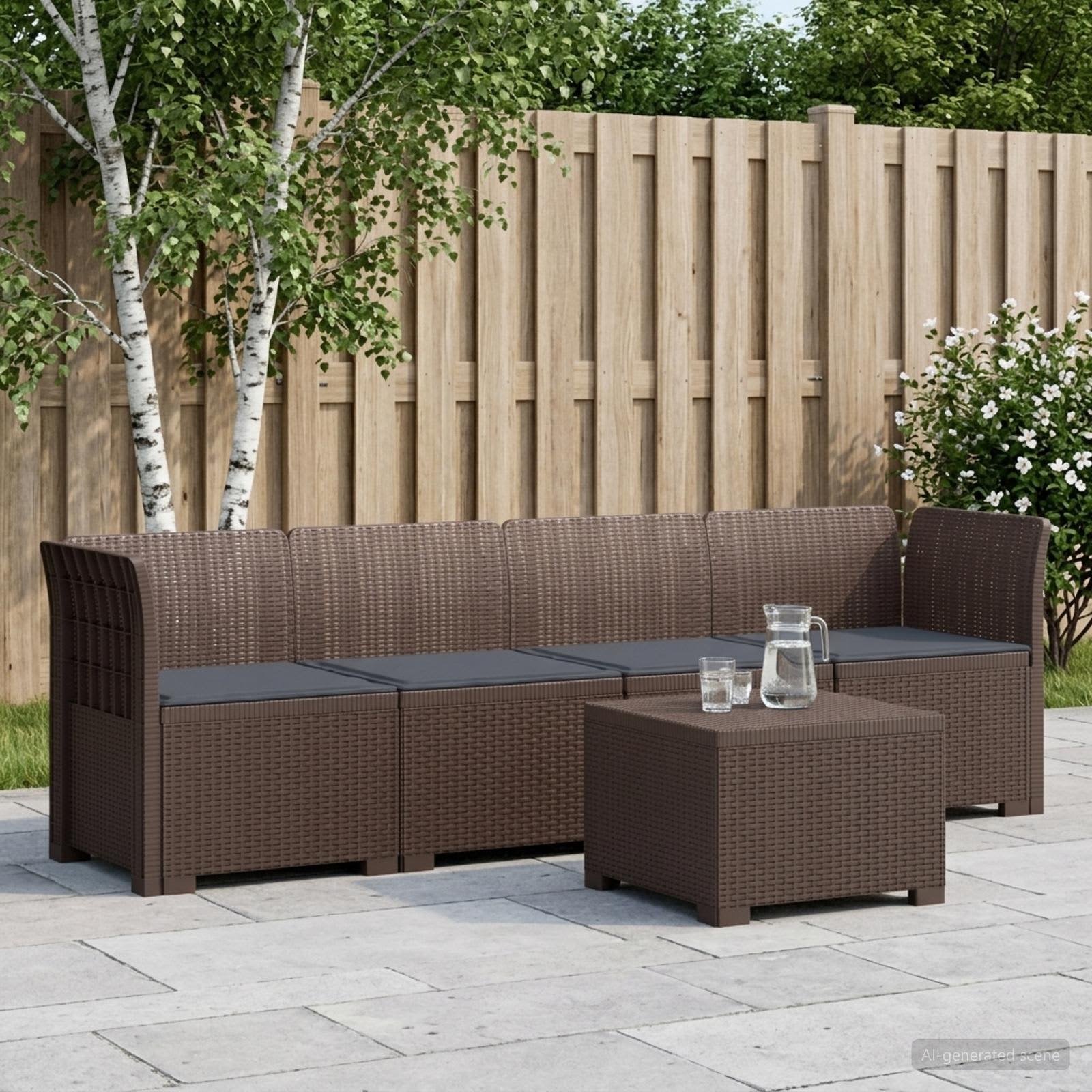 Divano da Giardino a 4 Posti con Cuscini in Stile Rattan PP