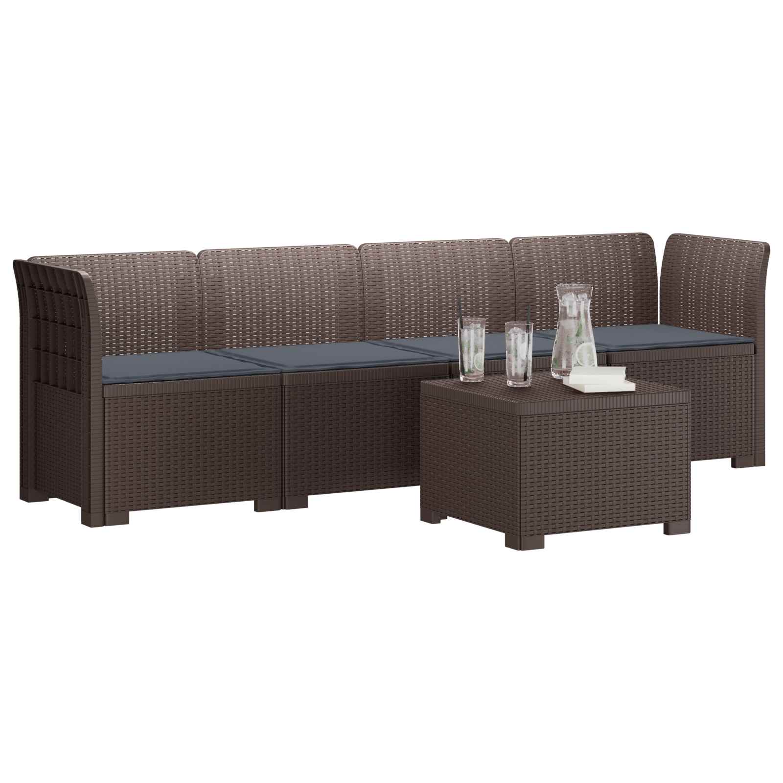Divano da Giardino a 4 Posti con Cuscini in Stile Rattan PP