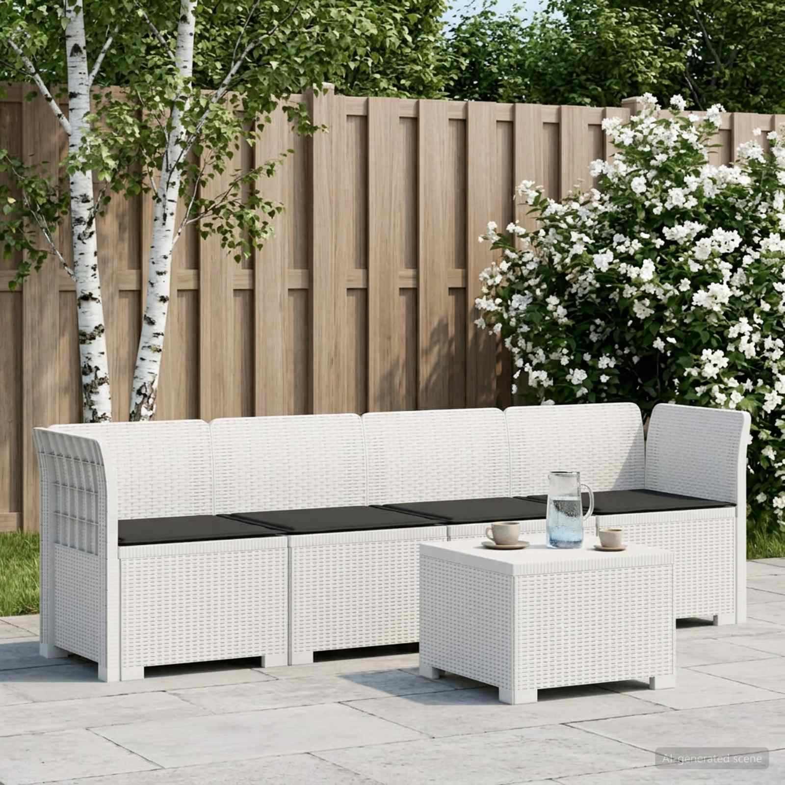Divano da Giardino a 4 Posti con Cuscini in Stile Rattan PP