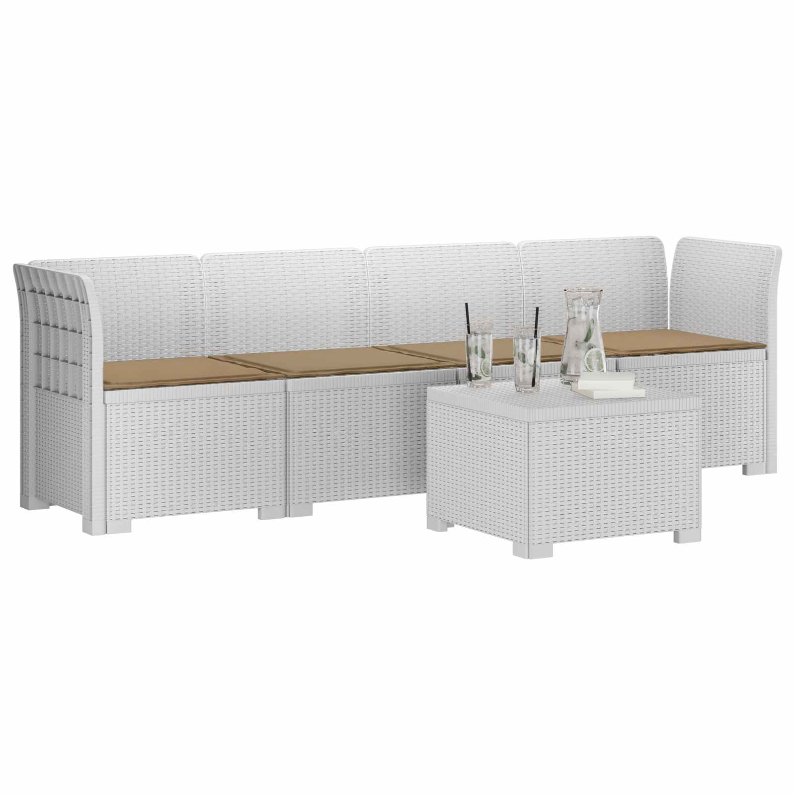 Divano da Giardino a 4 Posti con Cuscini in Stile Rattan PP