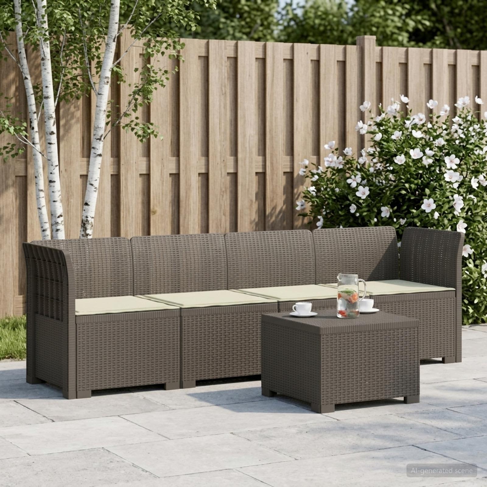 Divano da Giardino a 4 Posti con Cuscini in Stile Rattan PP