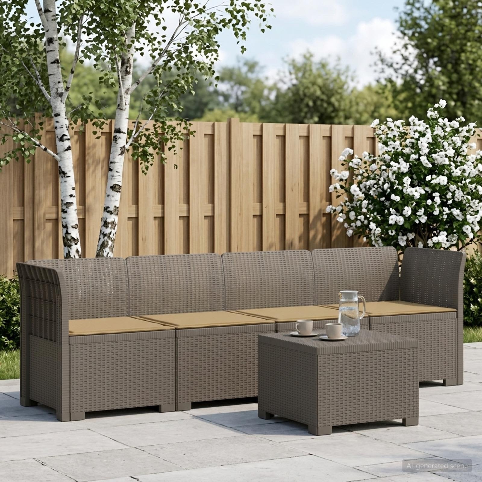Divano da Giardino a 4 Posti con Cuscini in Stile Rattan PP