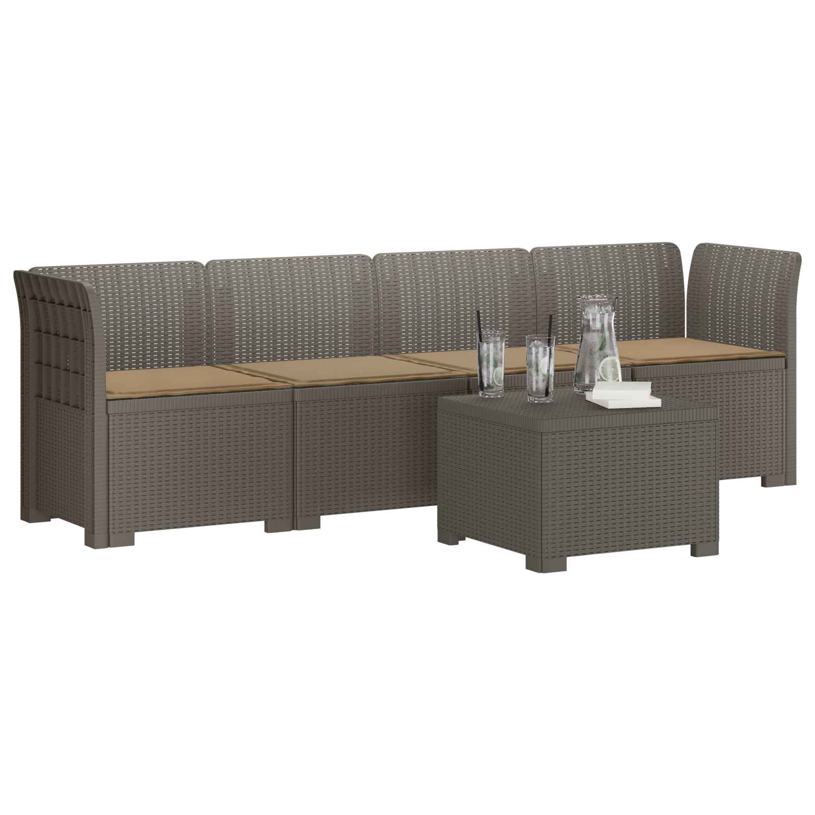 Divano da Giardino a 4 Posti con Cuscini in Stile Rattan PP