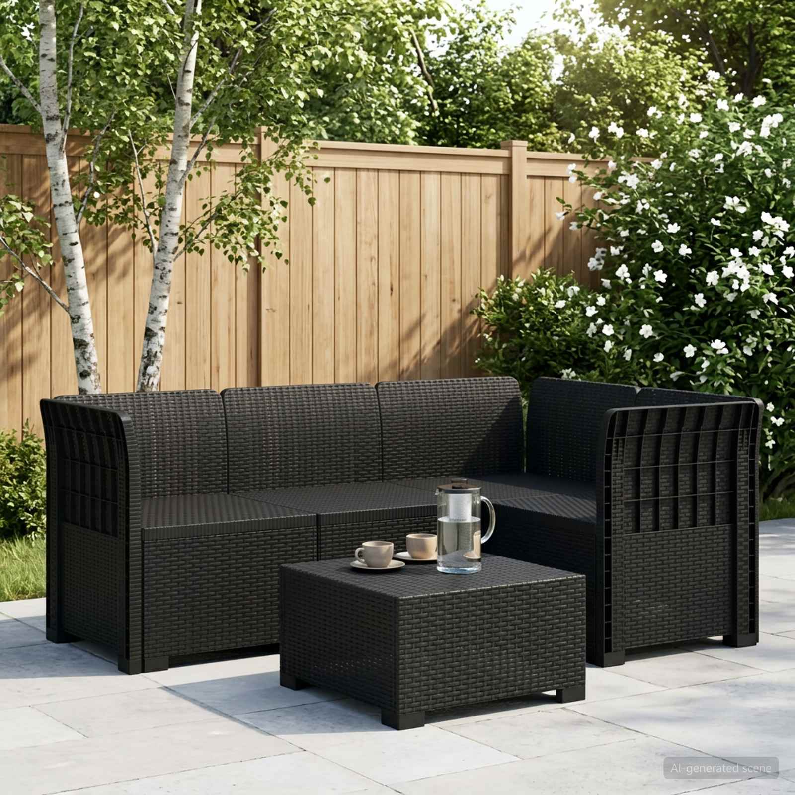 Divano da Giardino 4 Posti Aspetto Rattan PP Antracite