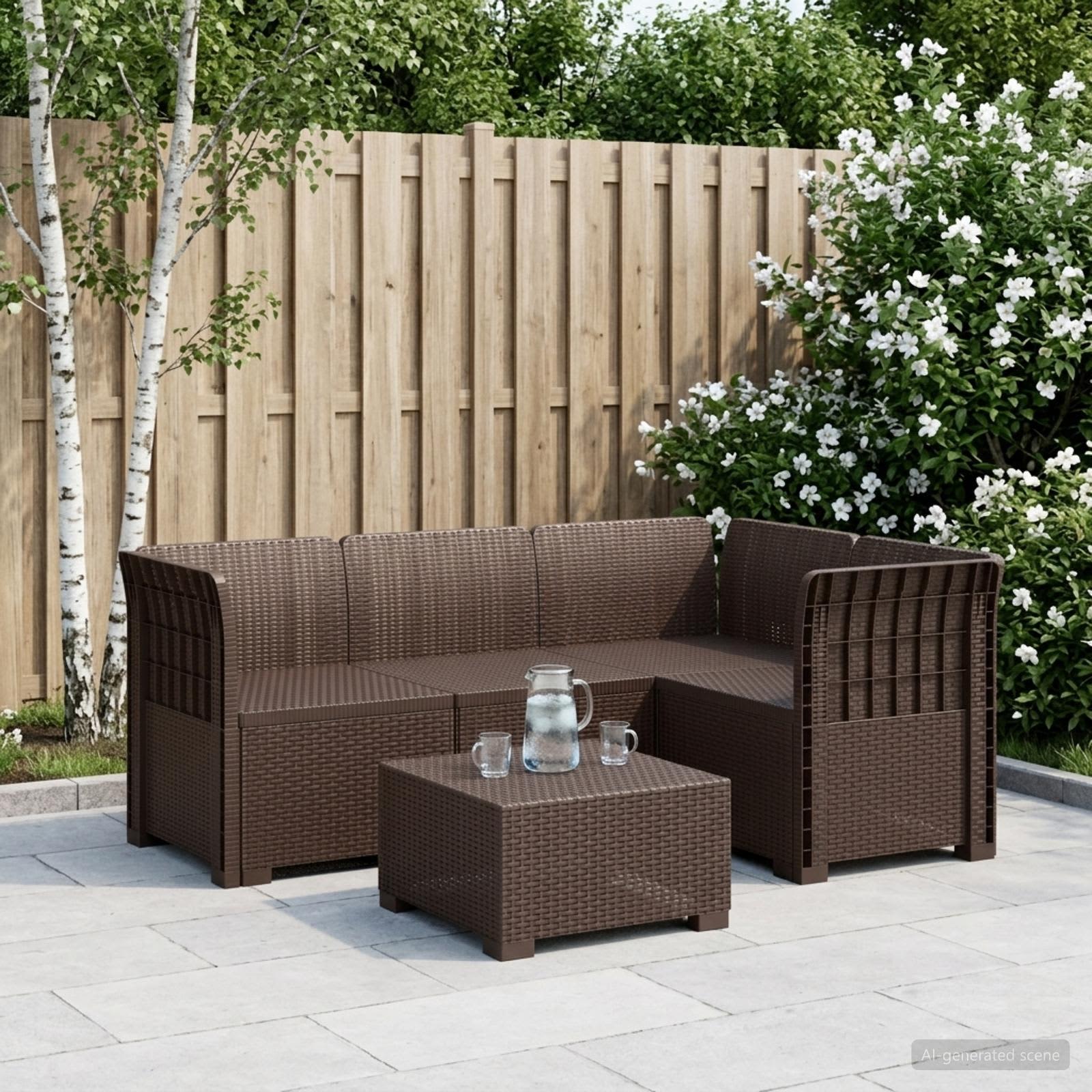 Divano da Giardino 4 Posti Aspetto Rattan PP Marrone