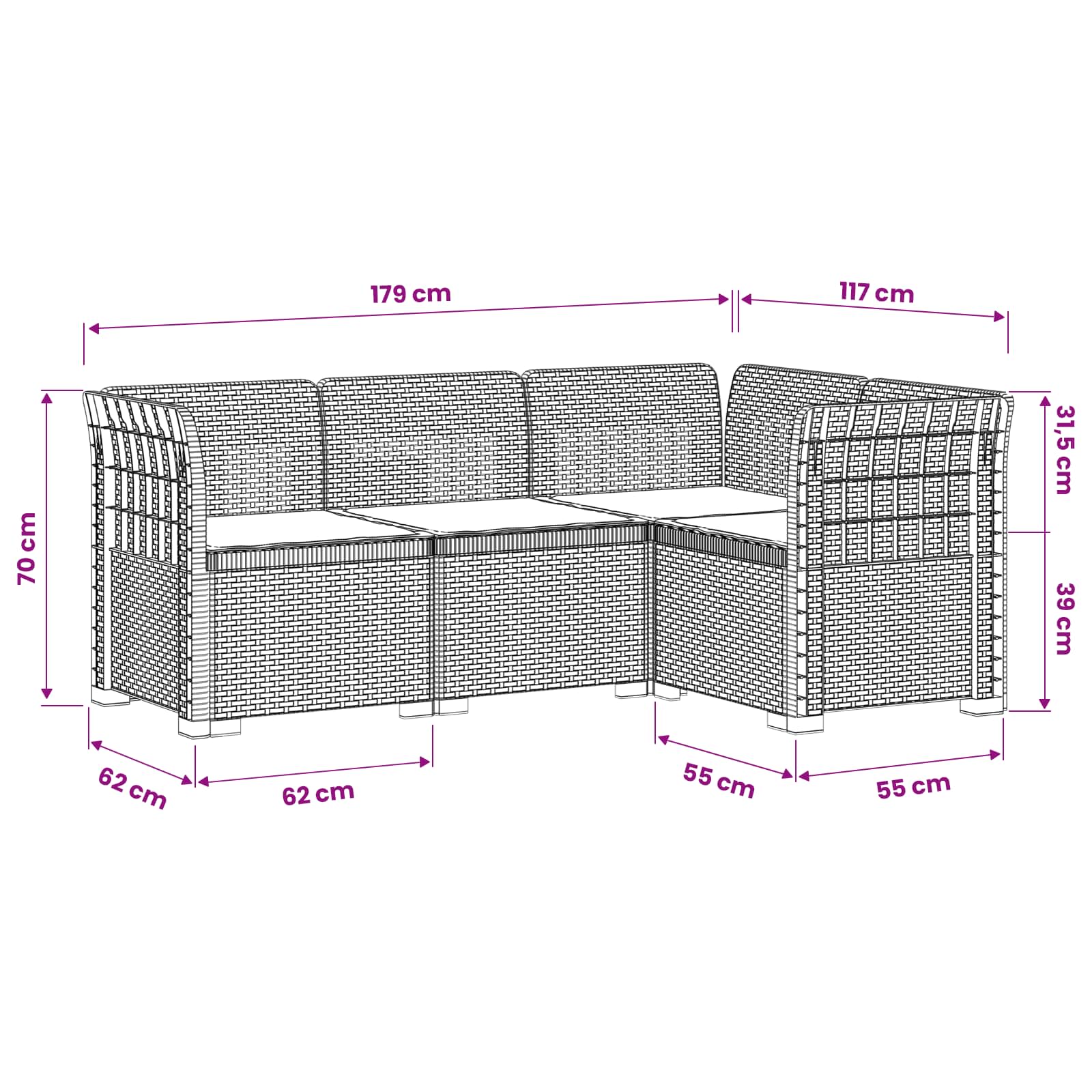 Divano da Giardino 4 Posti con Cuscini Aspetto Rattan PP