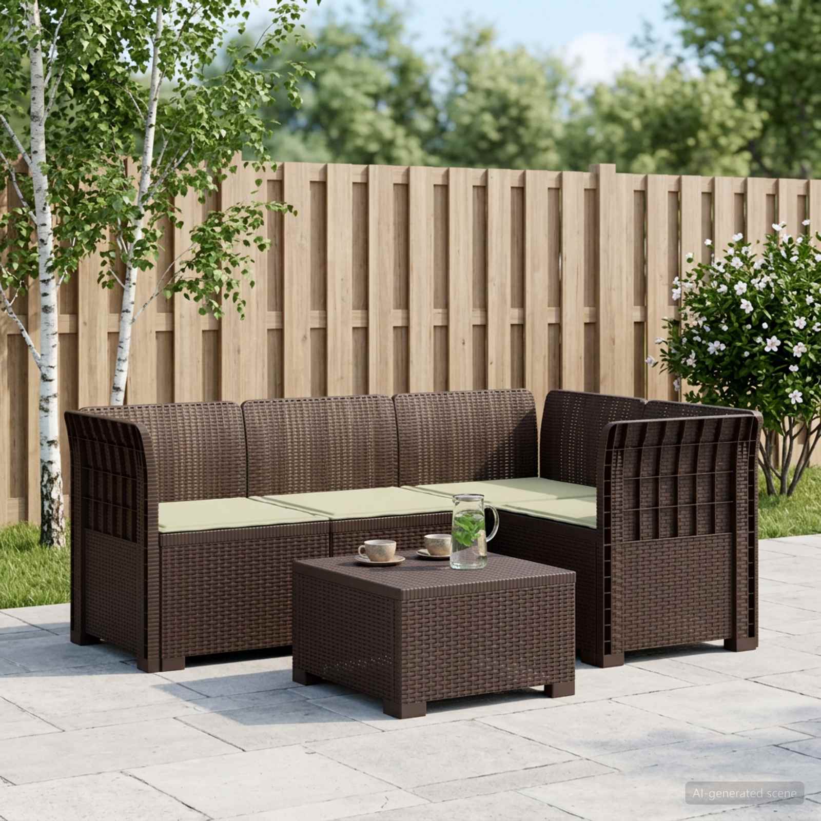 Divano da Giardino 4 Posti con Cuscini Aspetto Rattan PP