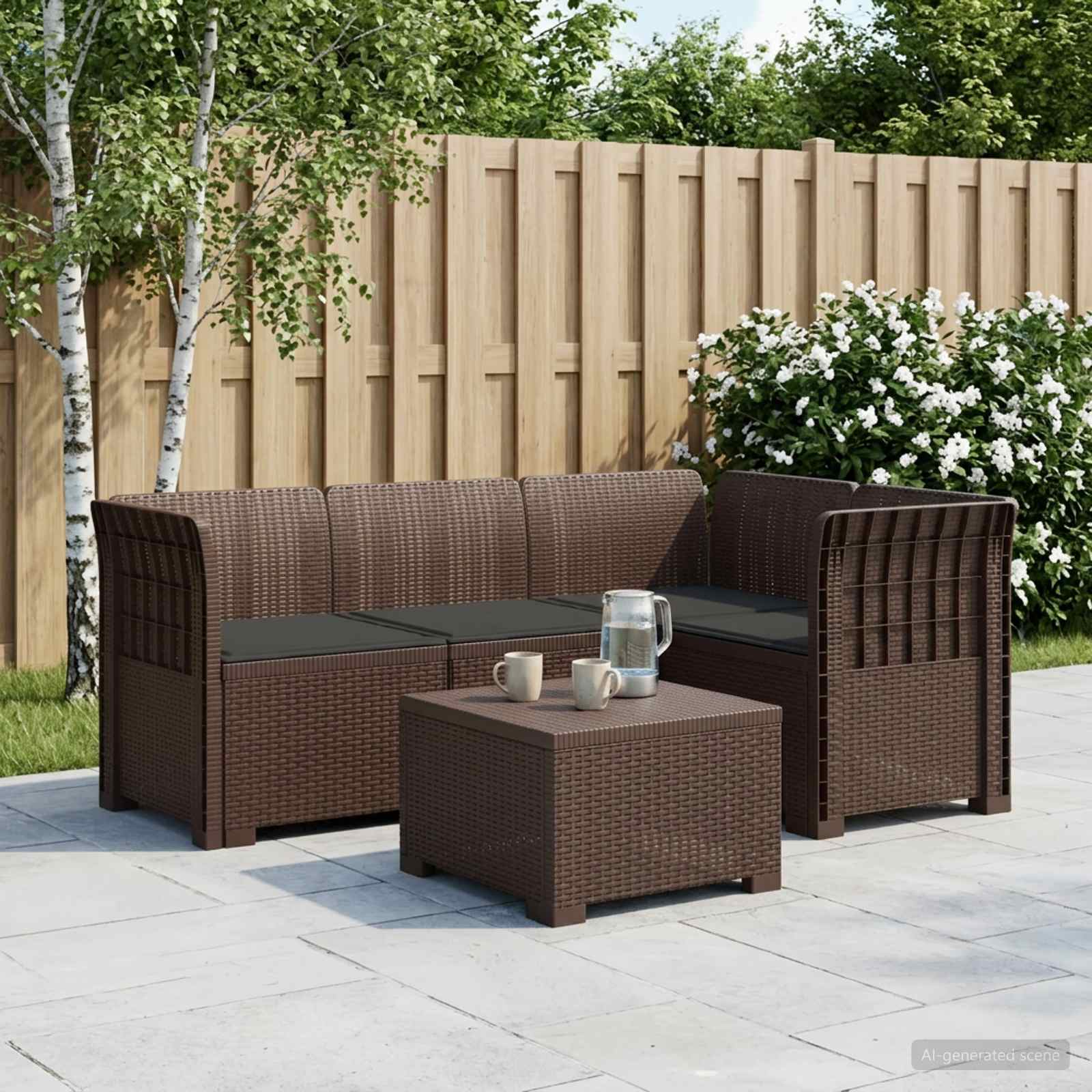 Divano da Giardino 4 Posti con Cuscini Aspetto Rattan PP