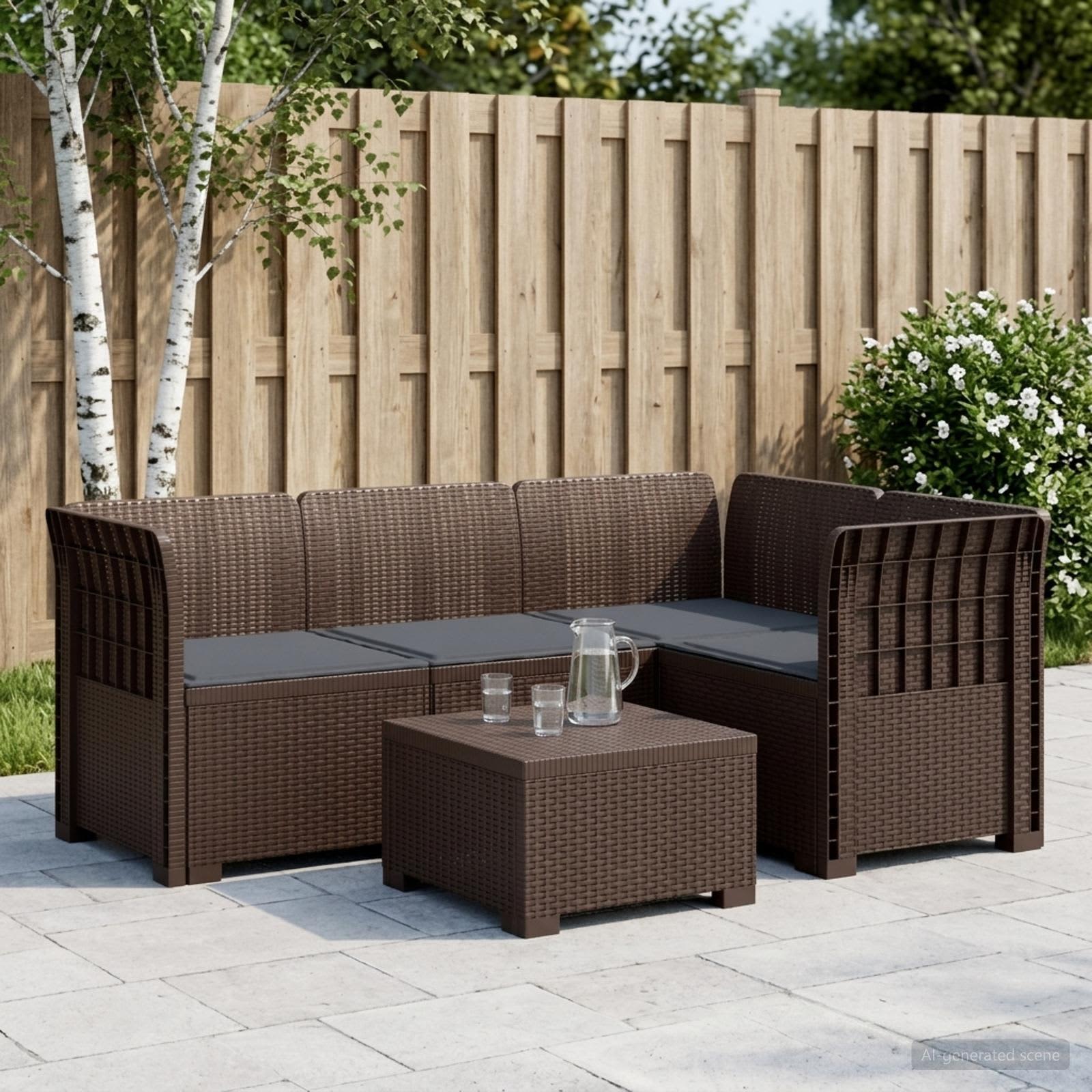 Divano da Giardino 4 Posti con Cuscini Aspetto Rattan PP