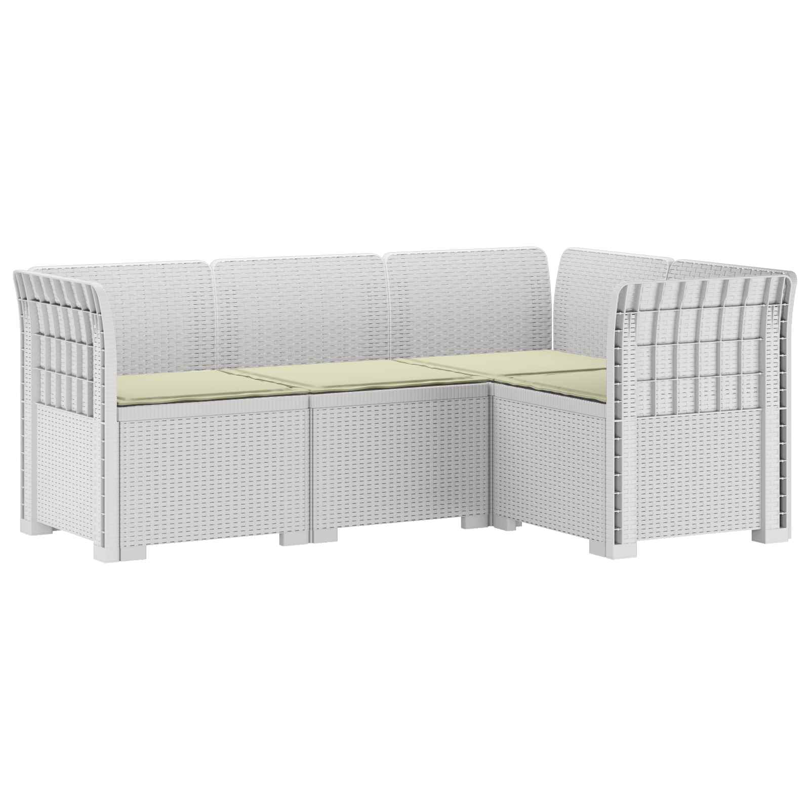 Divano da Giardino 4 Posti con Cuscini Aspetto Rattan PP Bianco