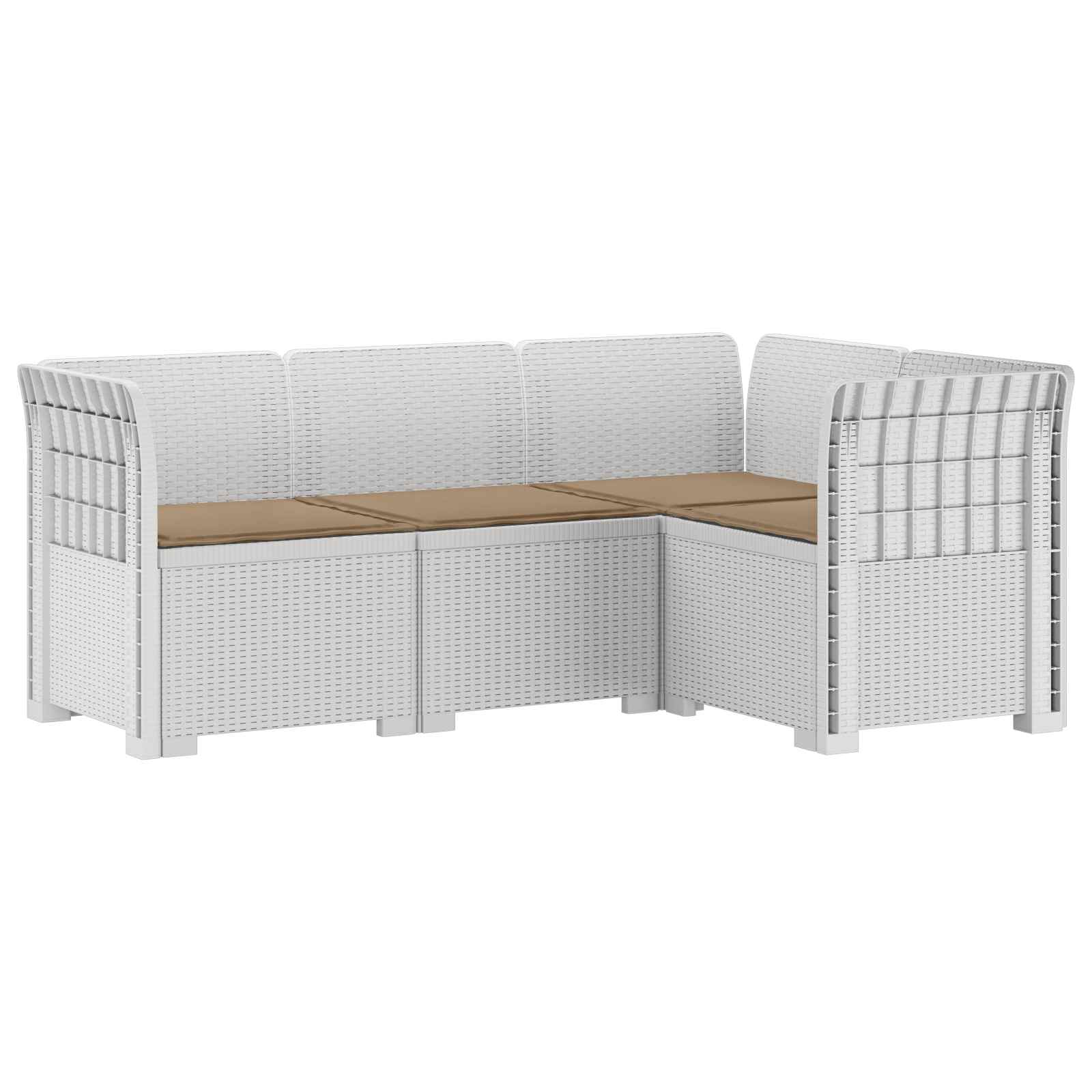 Divano da Giardino 4 Posti con Cuscini Aspetto Rattan PP Bianco