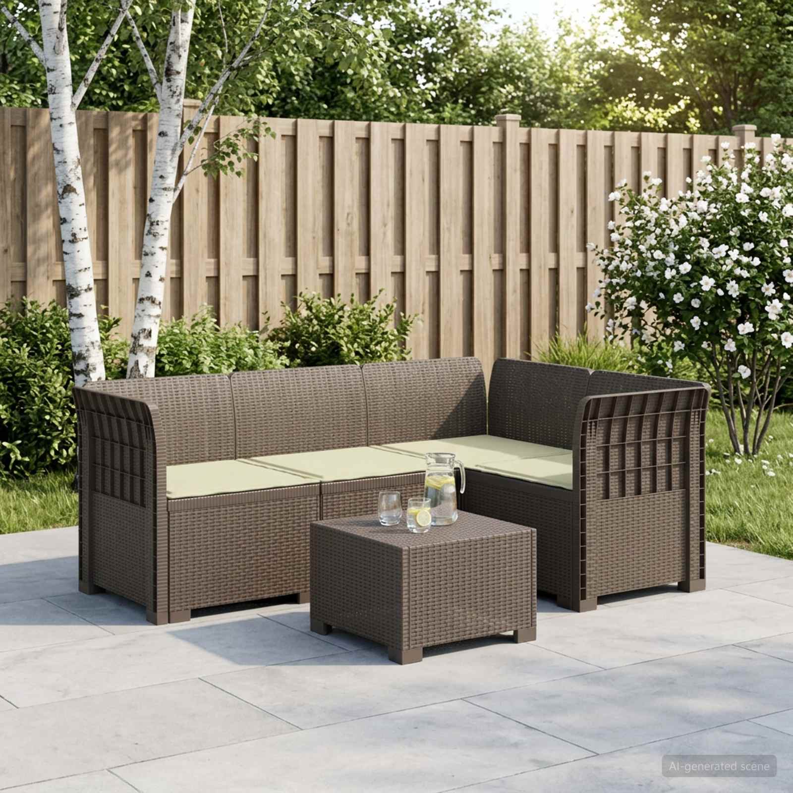Divano da Giardino 4 Posti con Cuscini Aspetto Rattan PP