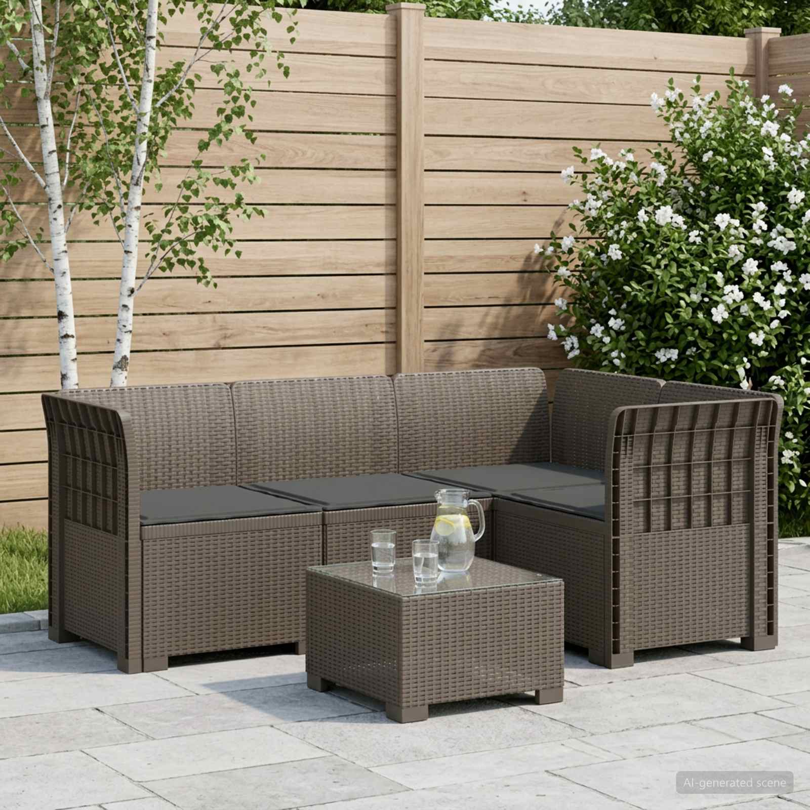 Divano da Giardino 4 Posti con Cuscini Aspetto Rattan PP