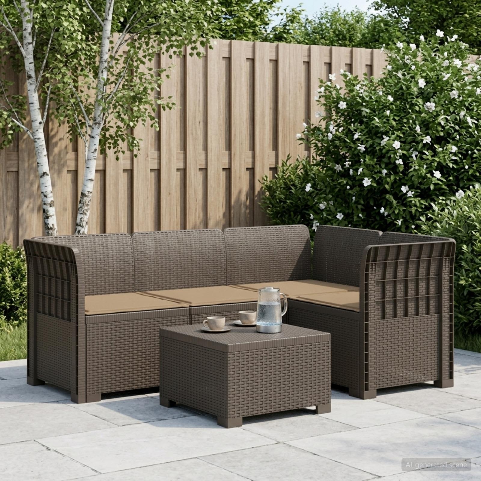 Divano da Giardino 4 Posti con Cuscini Aspetto Rattan PP