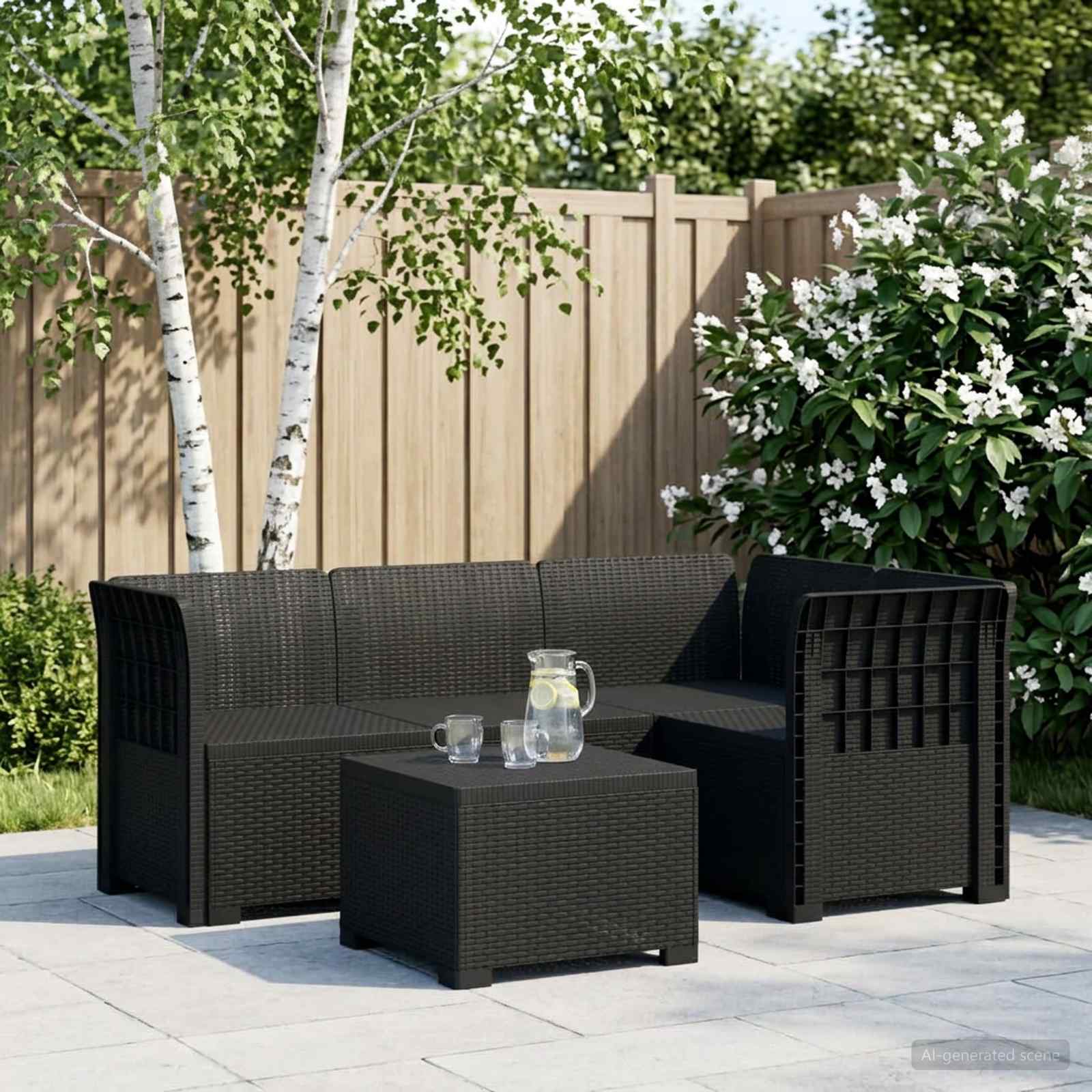 Divano da giardino 4 posti aspetto rattan PP Antracite