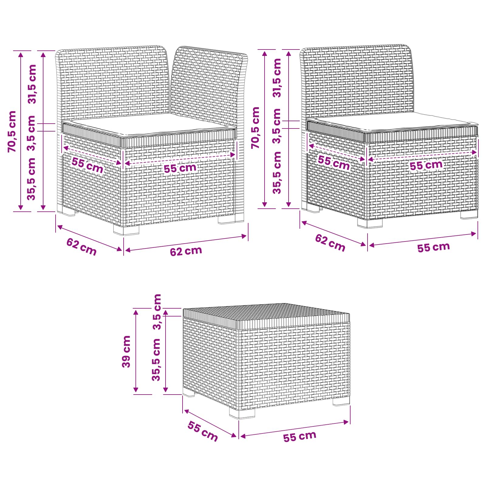 Divano da giardino 4 posti aspetto rattan PP Antracite