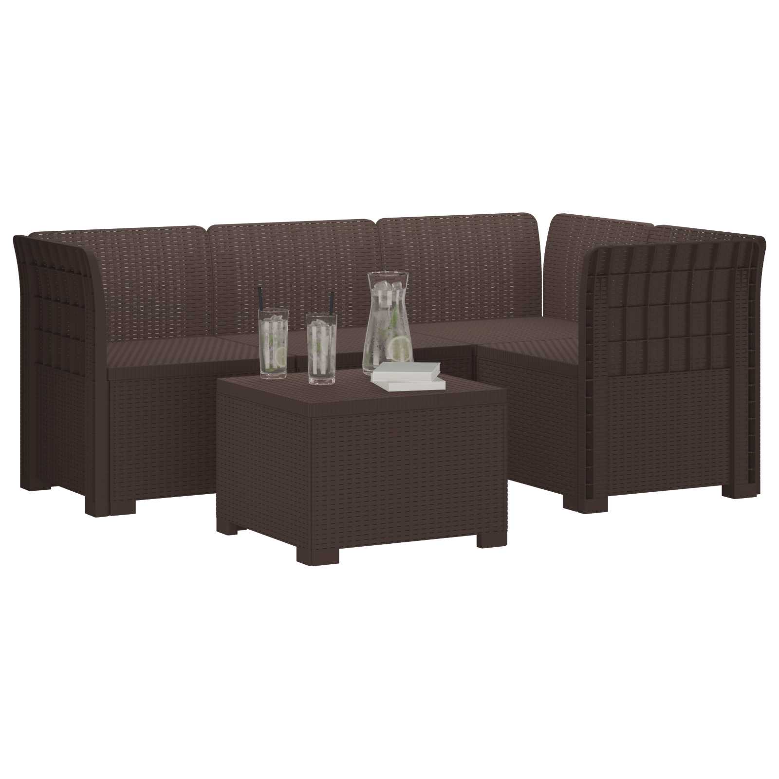 Divano da giardino 4 posti aspetto rattan PP Marrone