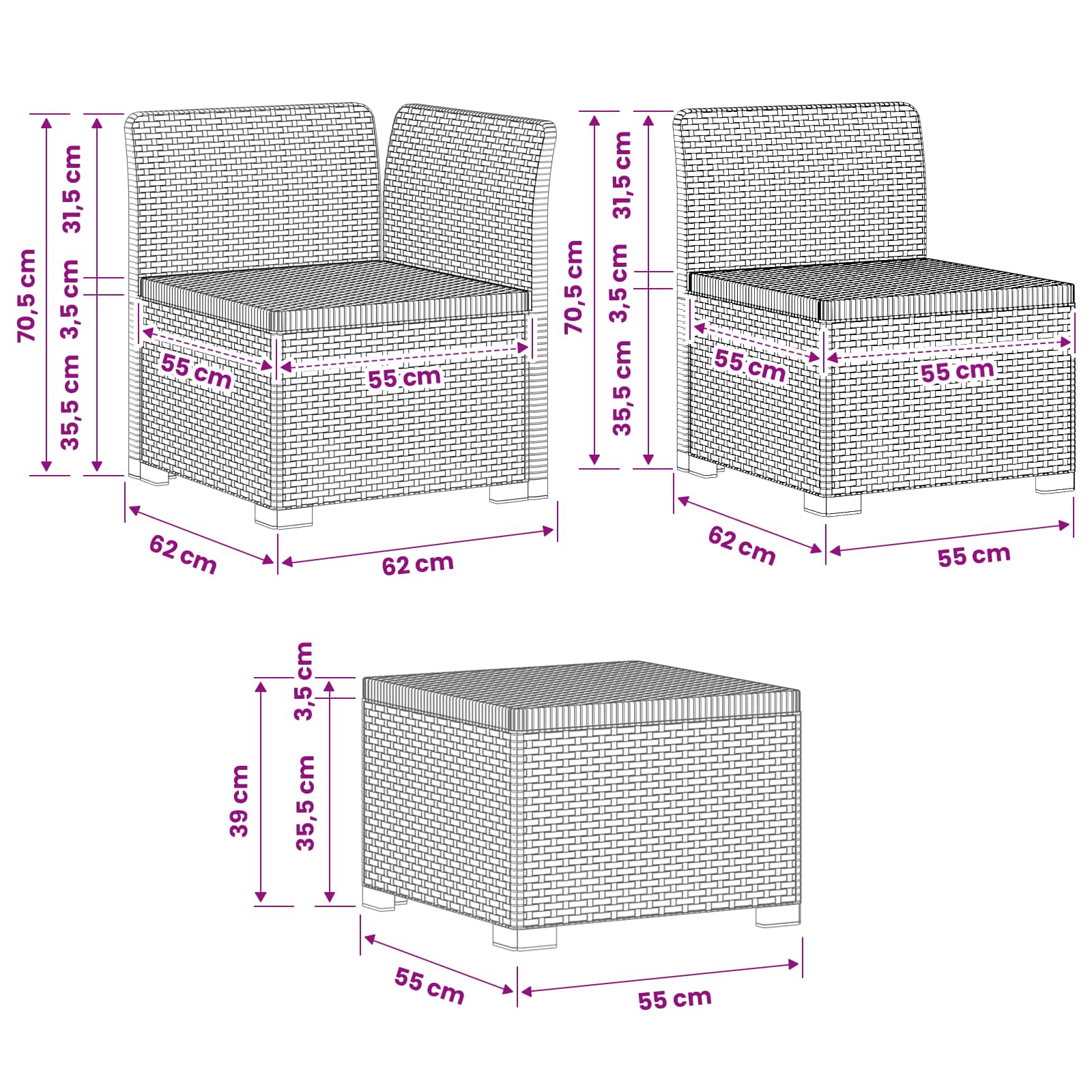 Divano da giardino 4 posti aspetto rattan PP Bianco