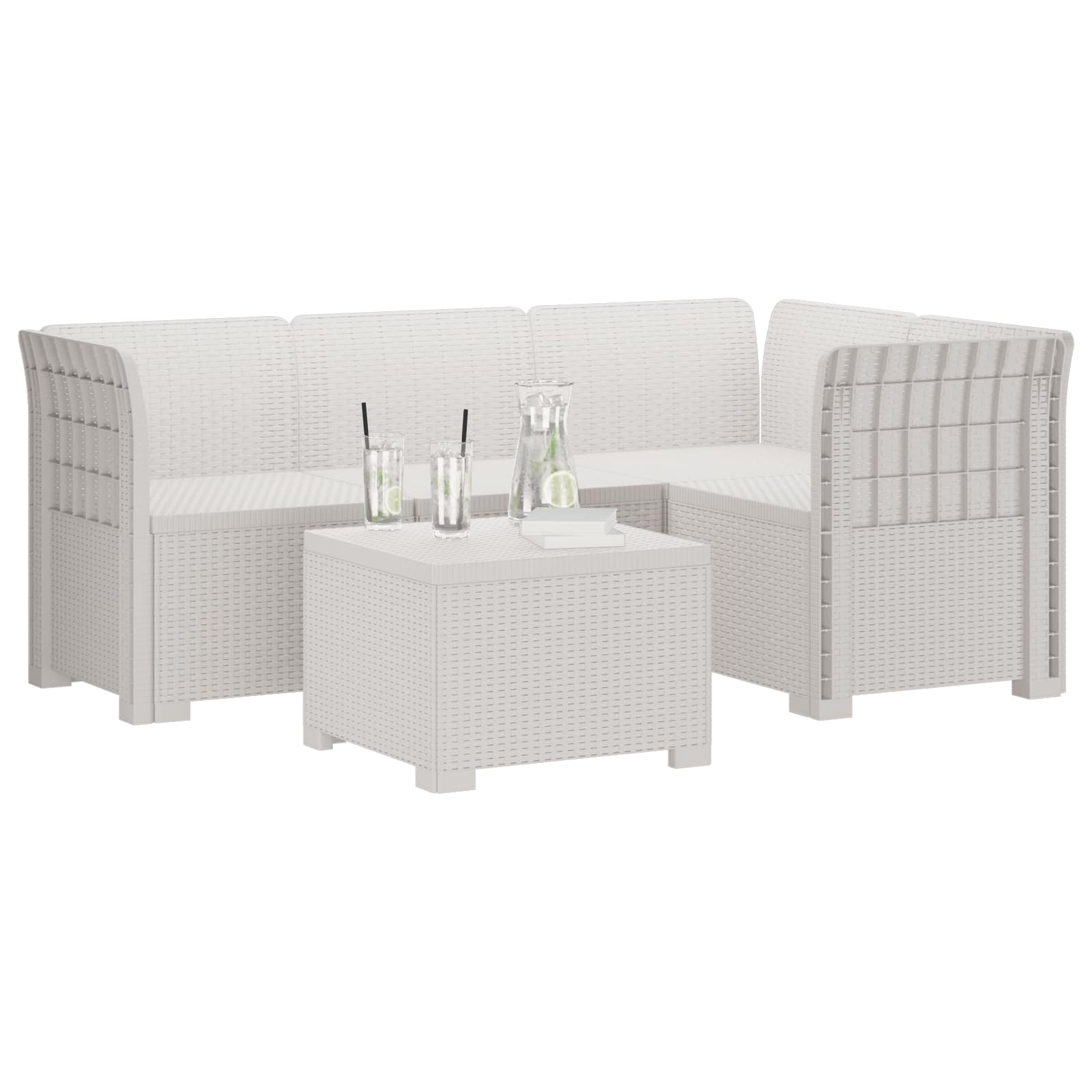 Divano da giardino 4 posti aspetto rattan PP Bianco