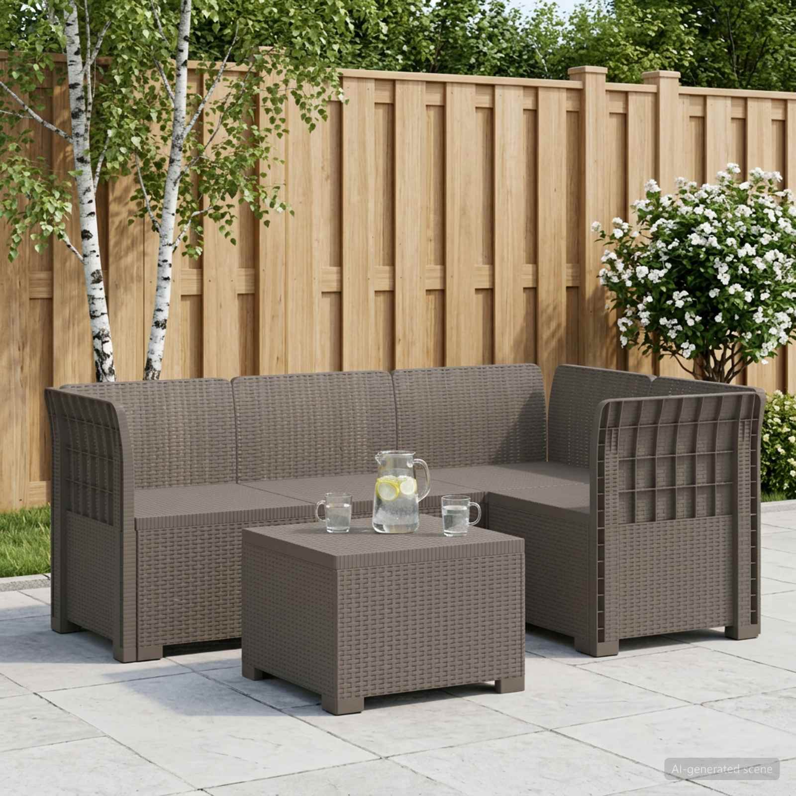 Divano da giardino 4 posti aspetto rattan PP Grigio Chiaro