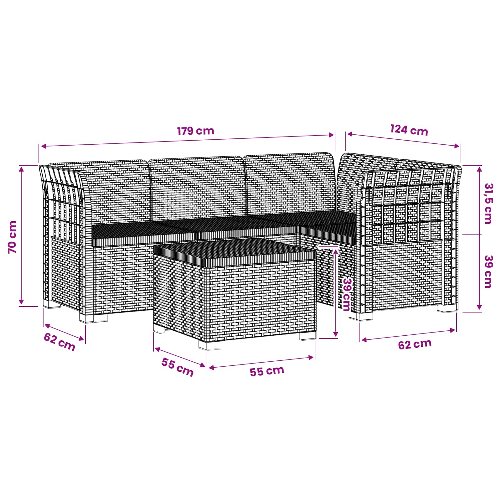 Divano da giardino 4 posti aspetto rattan PP Grigio Chiaro