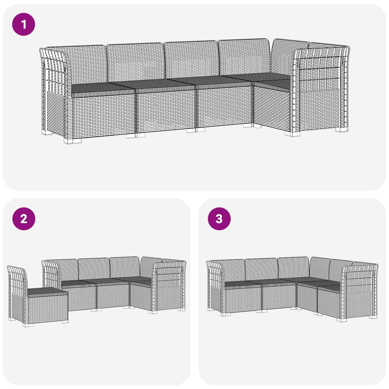 Divano da Giardino 5 Posti Stile Rattan PP Antracite