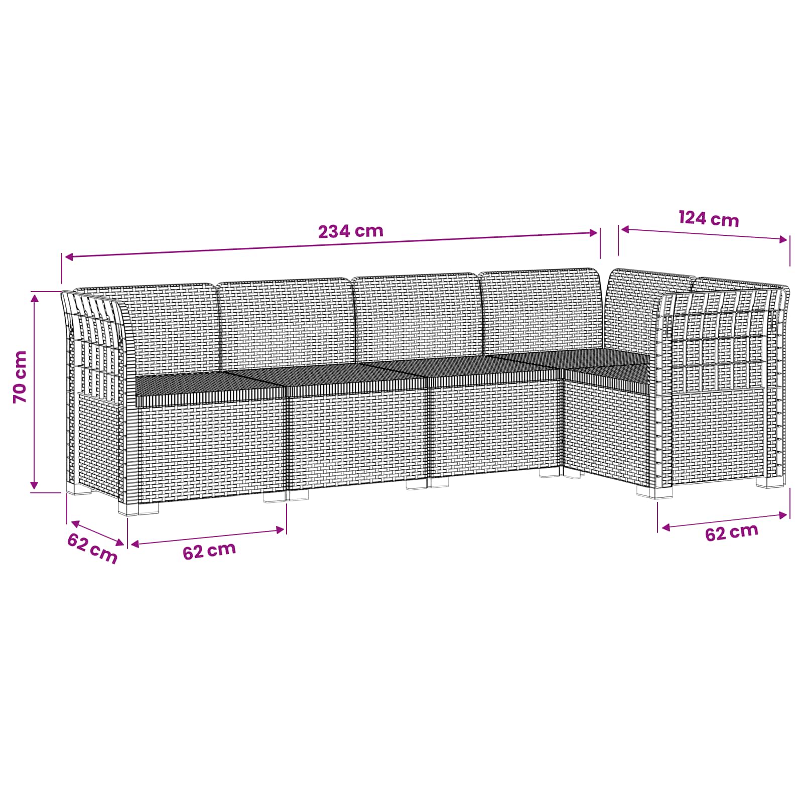 Divano da Giardino 5 Posti Stile Rattan PP Antracite