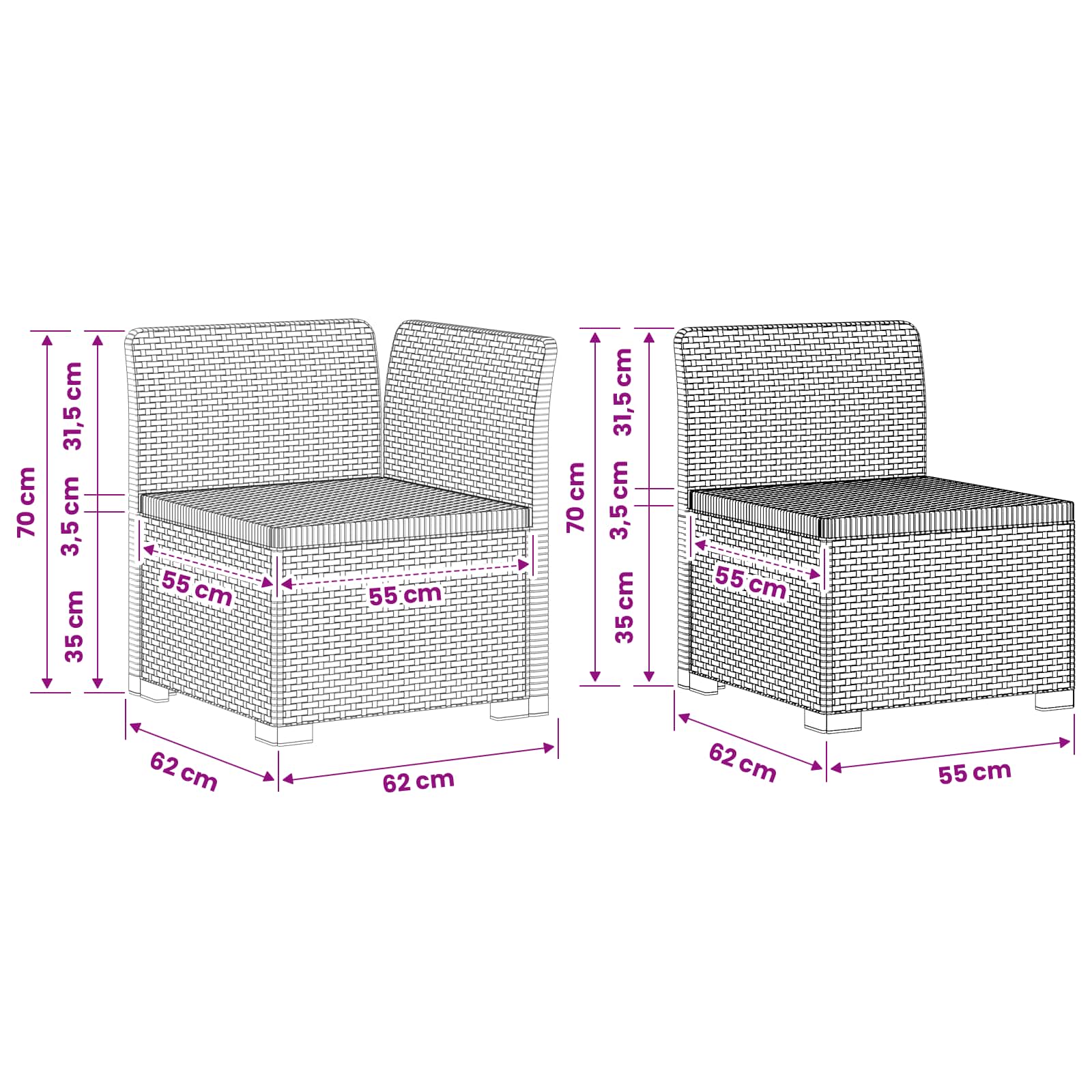 Divano da Giardino 5 Posti Stile Rattan PP Antracite