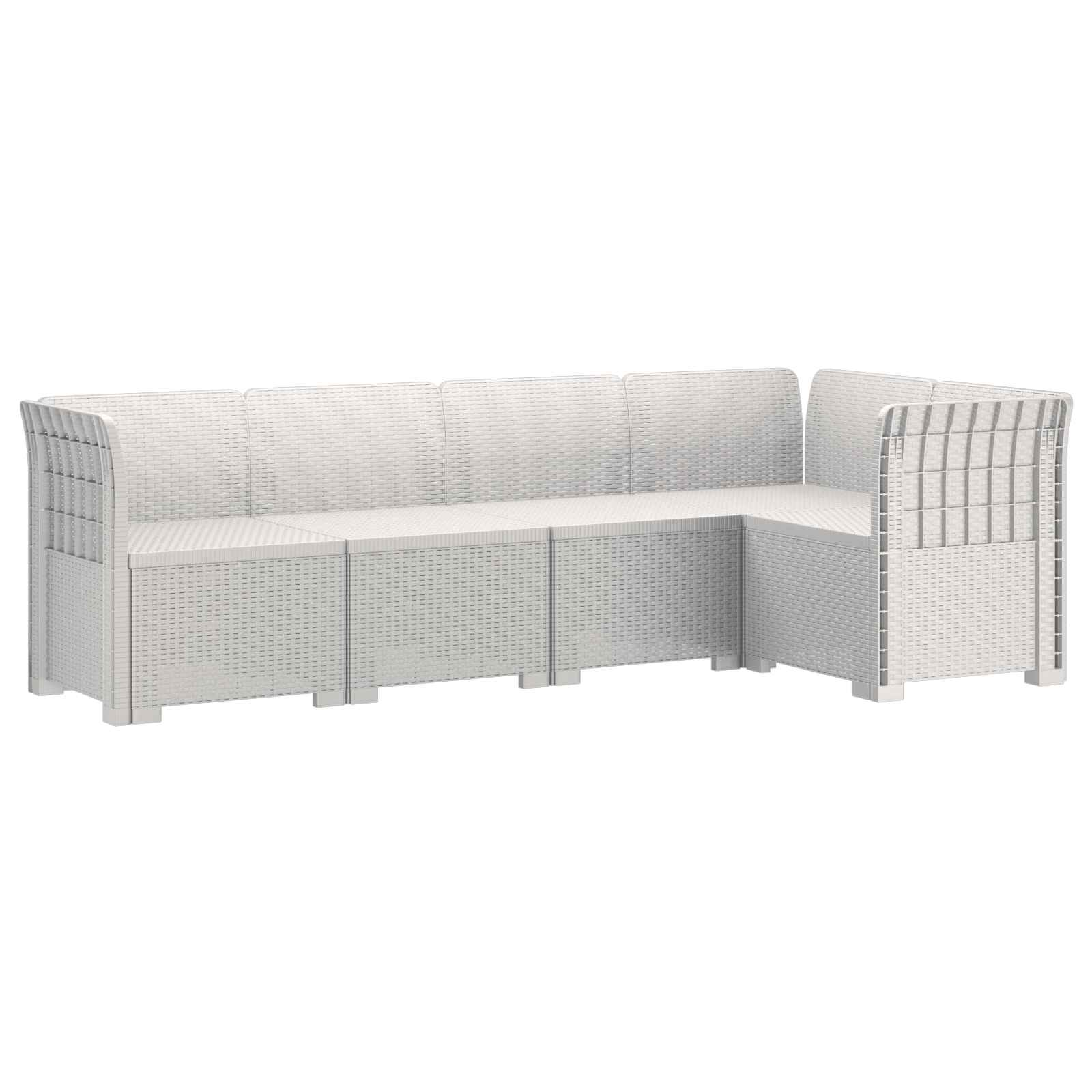 Divano da Giardino 5 Posti Stile Rattan PP Bianco