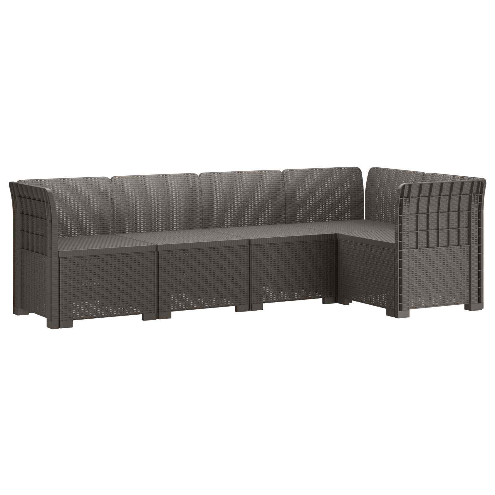Divano da Giardino 5 Posti Stile Rattan PP Grigio Chiaro