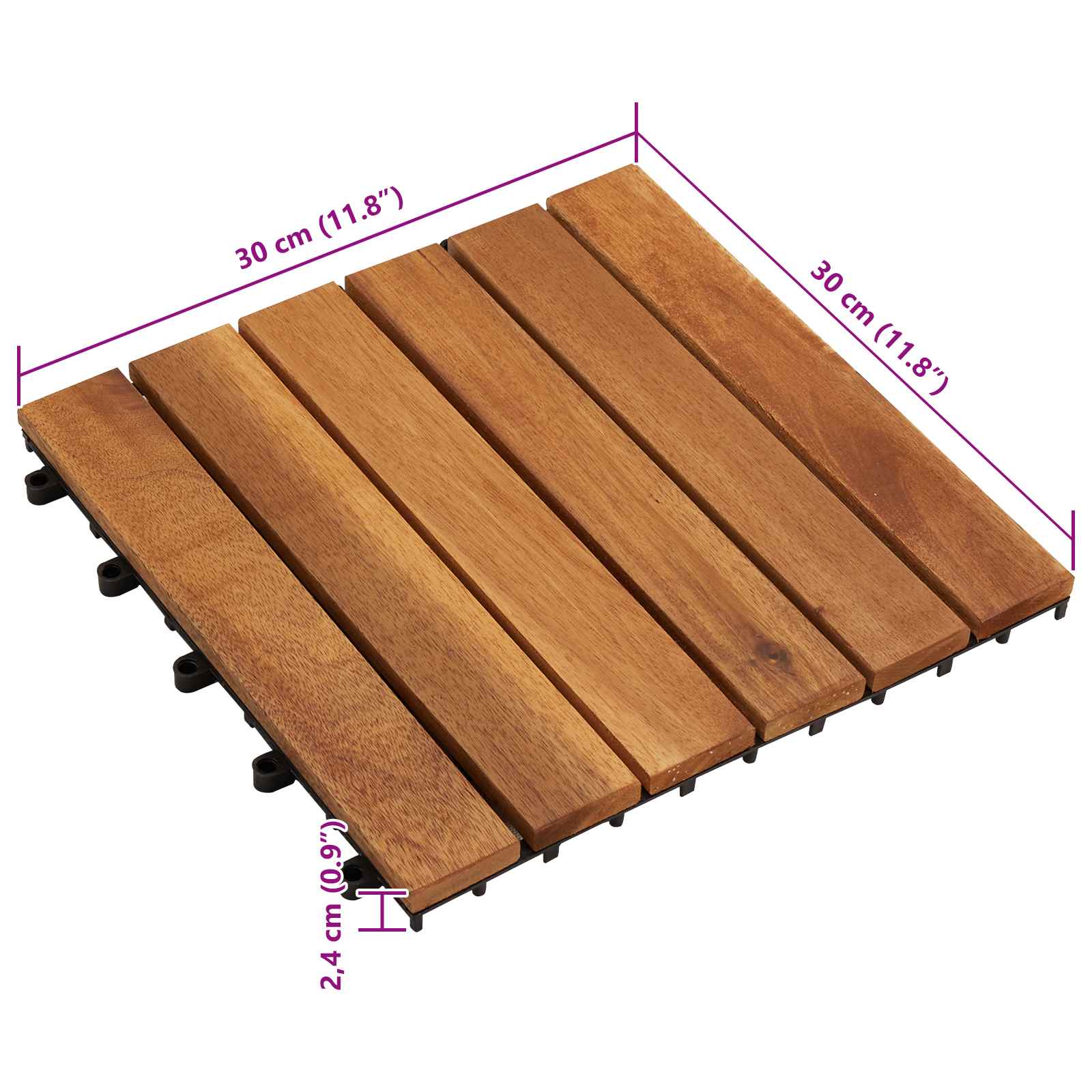 Piastrella per Decking 30 pz Marrone 30 x 30 cm Legno di Acacia