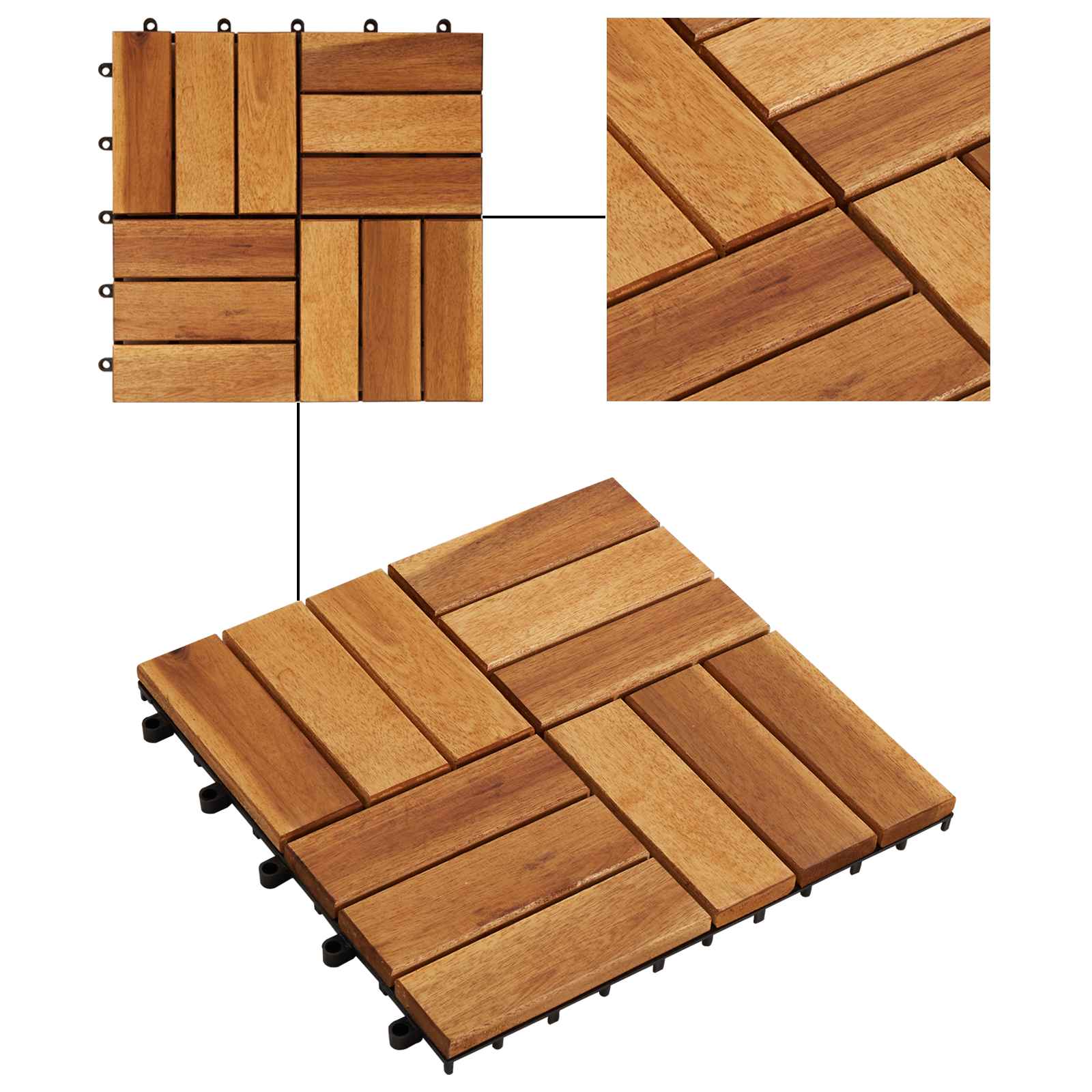 Piastrella per Decking 20 pz Marrone 30 x 30 cm Legno di Acacia