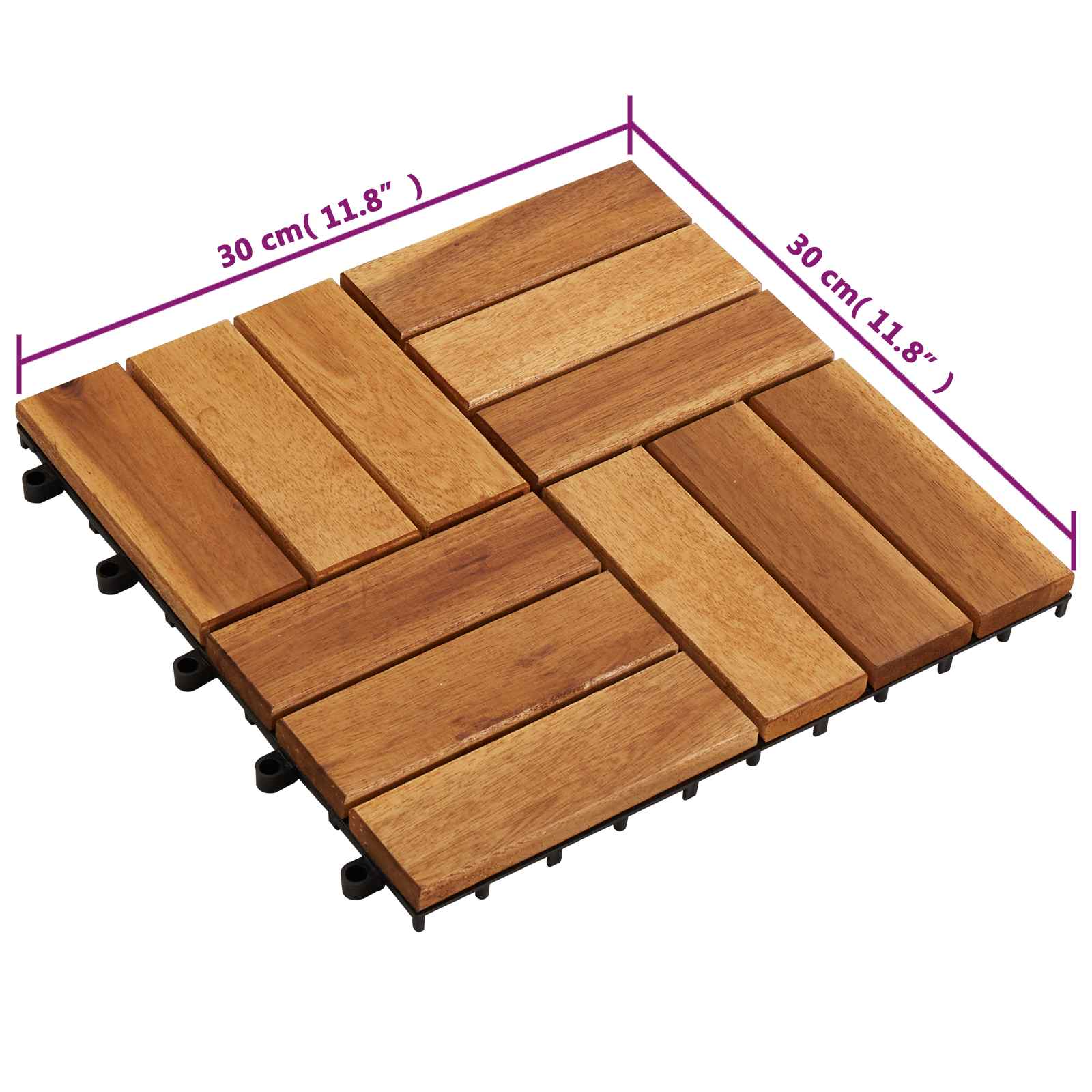 Piastrella per Decking 20 pz Marrone 30 x 30 cm Legno di Acacia