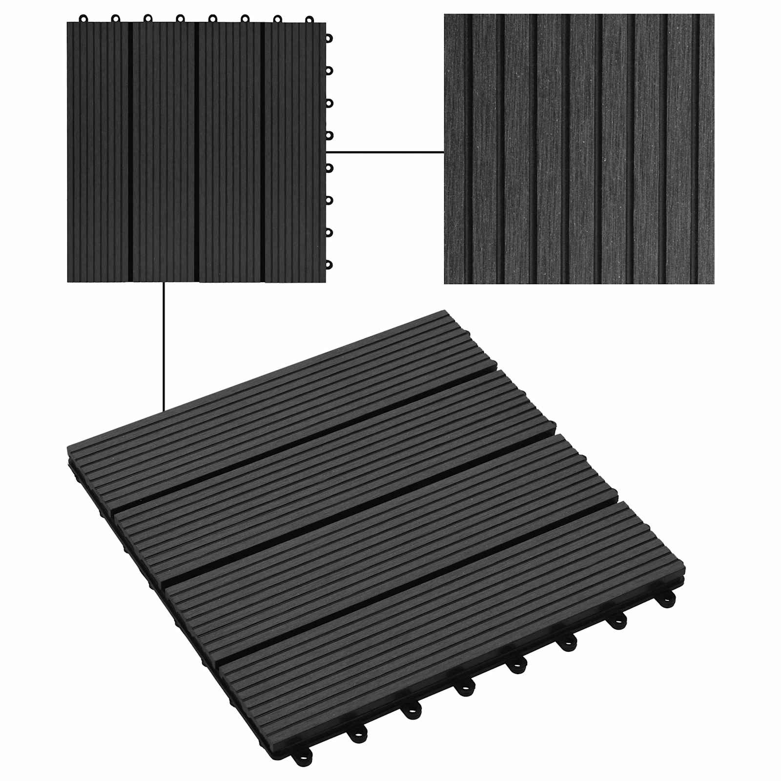 Piastrella per Decking 22 pz Nero 30 x 30 cm WPC