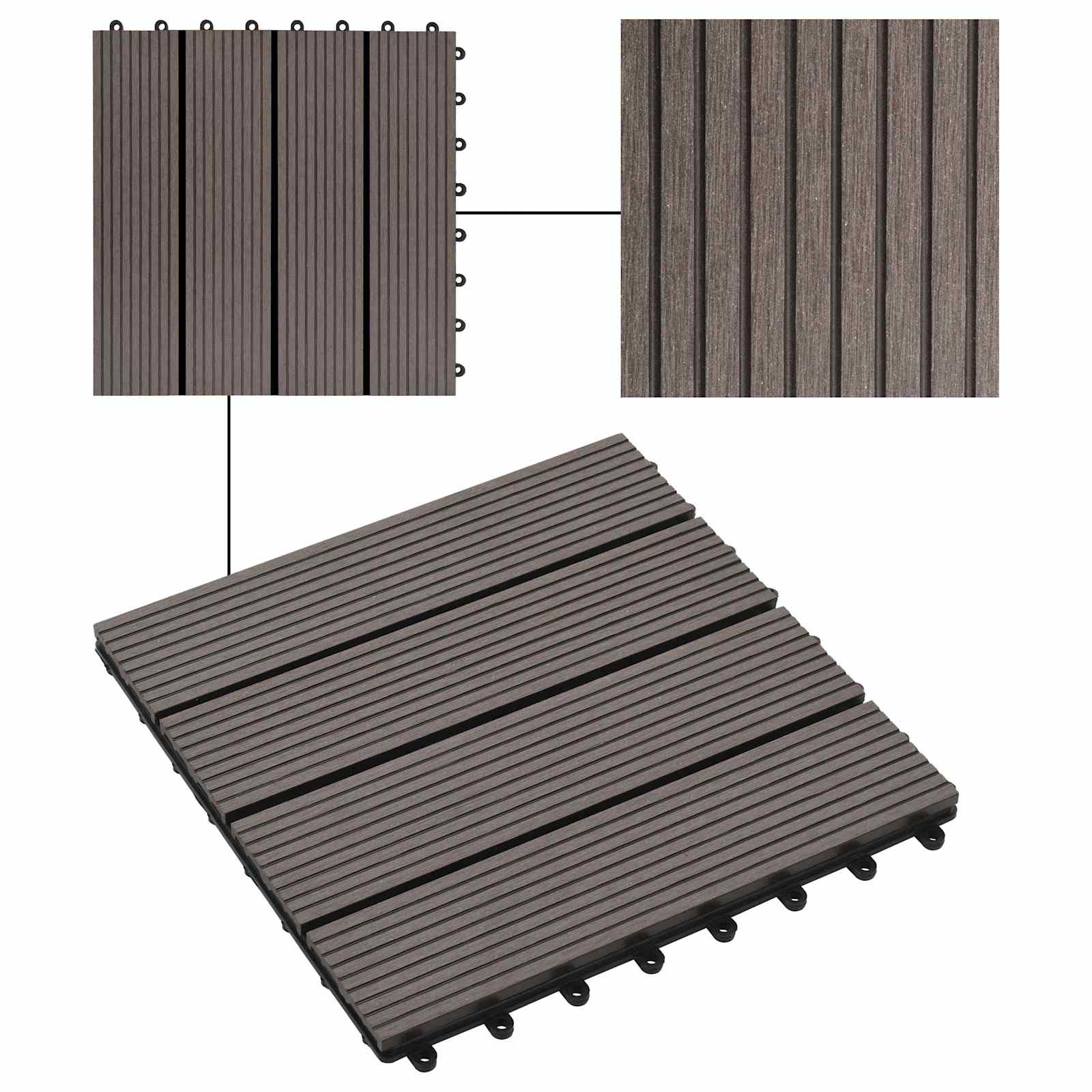 Piastrella per Decking 22 pz Marrone Scuro 30 x 30 cm WPC