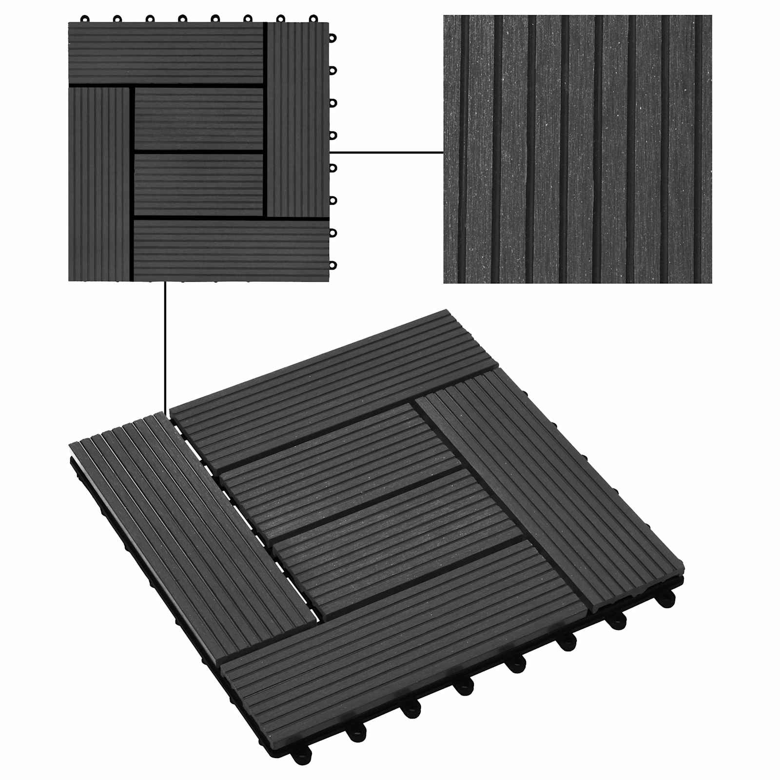 Piastrella per Decking 22 pz Nero 30 x 30 cm WPC