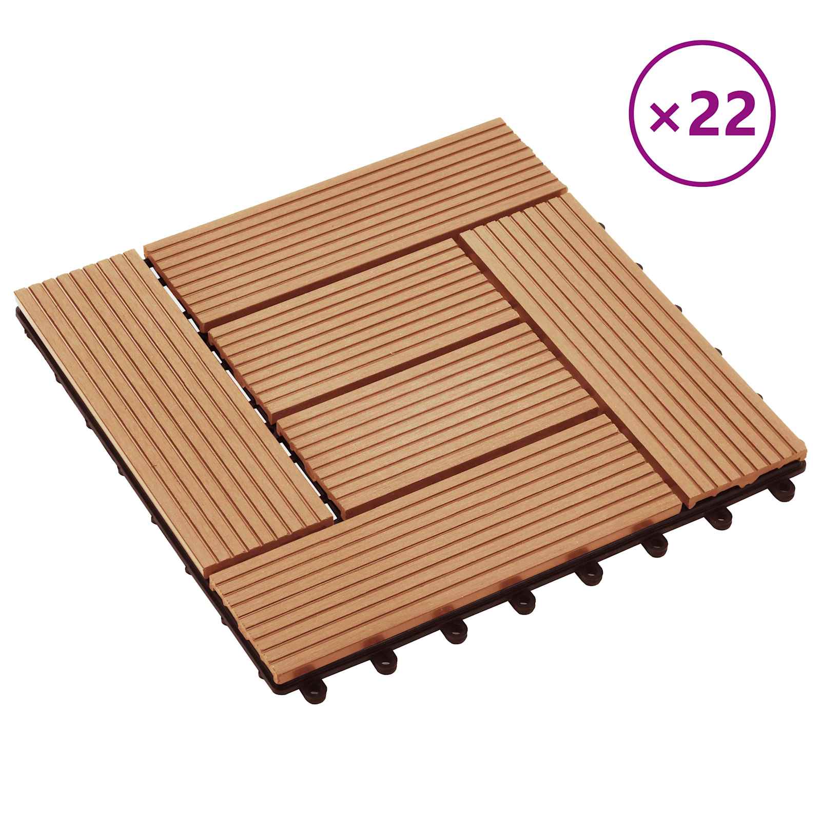 Piastrella per Decking 22 pz Teak riciclato 30 x 30 cm WPC