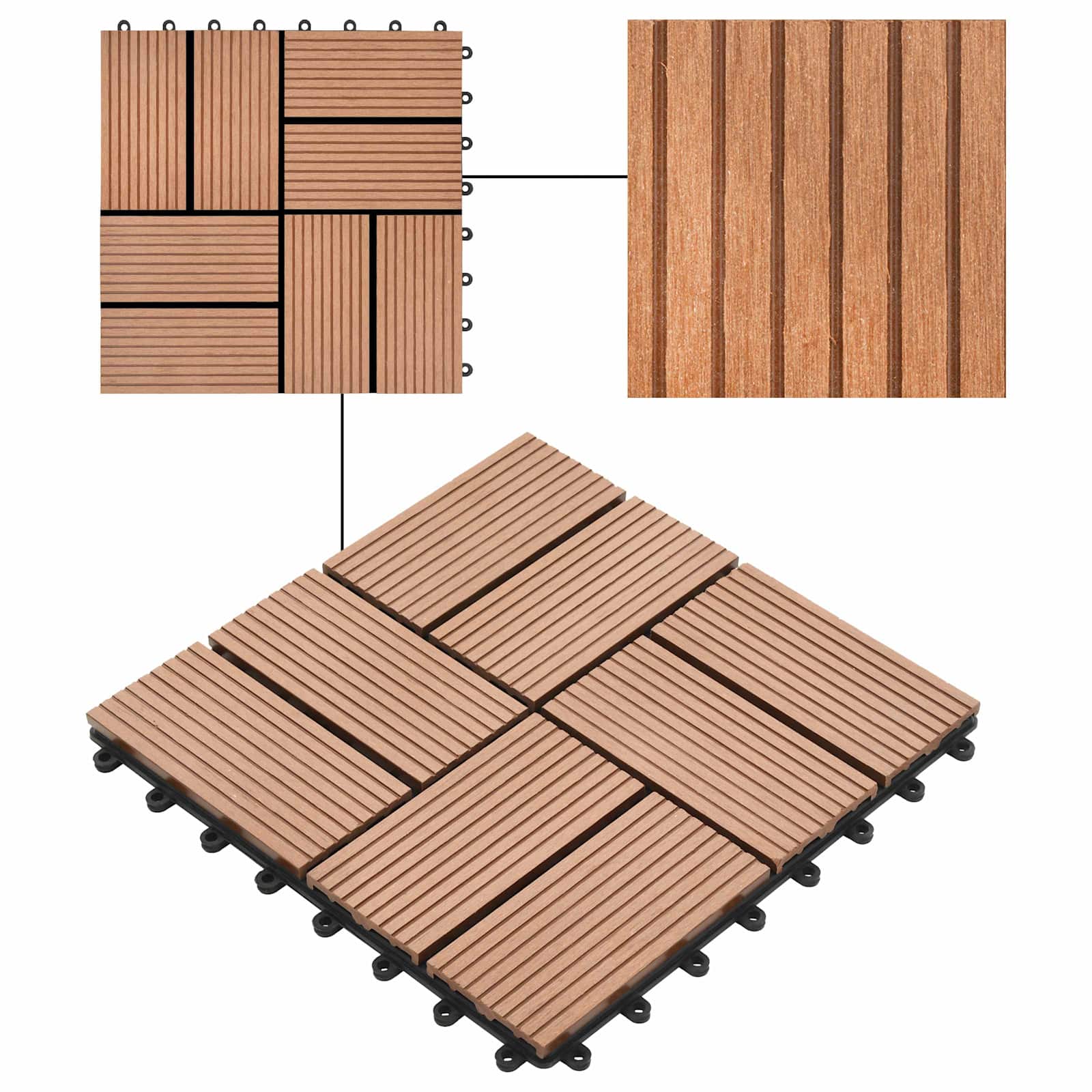 Piastrella per Decking 22 pz Marrone 30 x 30 cm WPC